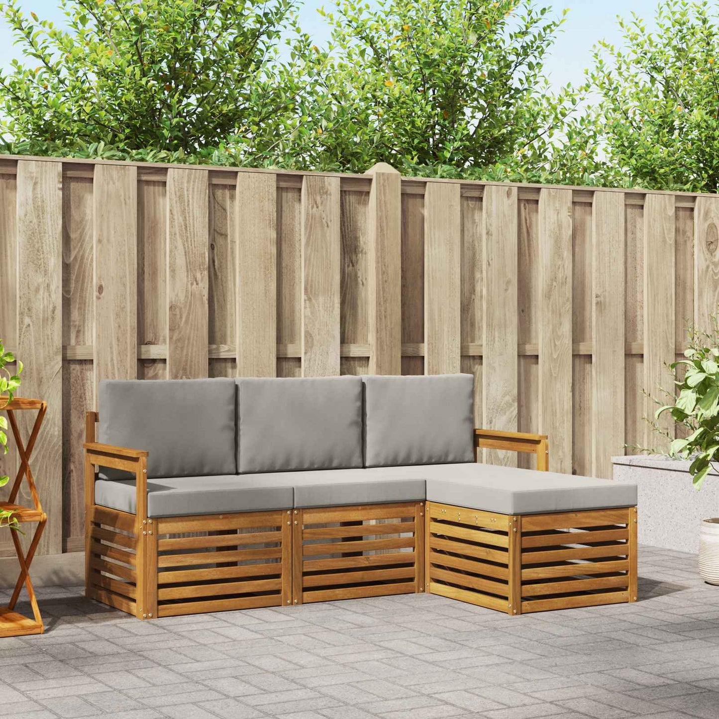 Buiten bankenset met kussen 4 pcs Natuurlijk en Lichtgrijs is nu te koop bij PeponiXL, paradijselijk wonen!