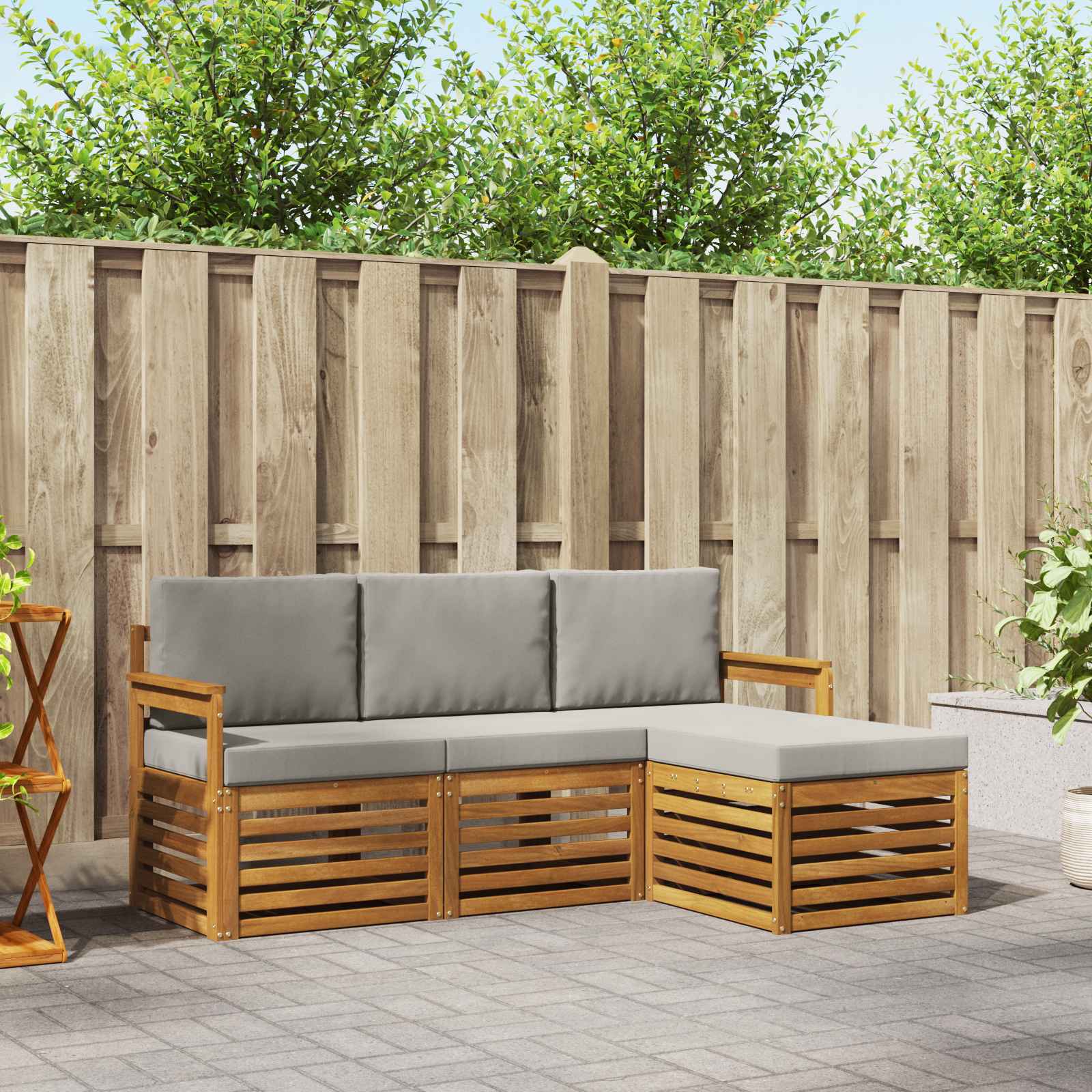 Buiten bankenset met kussen 4 pcs Natuurlijk en Lichtgrijs is nu te koop bij PeponiXL, paradijselijk wonen!