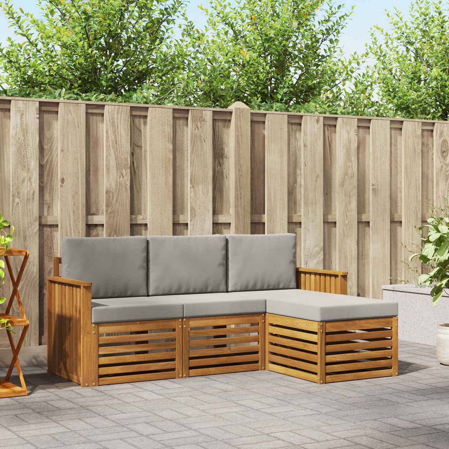 Buiten bankenset met kussen 4 pcs Natuurlijk en Lichtgrijs is nu te koop bij PeponiXL, paradijselijk wonen!