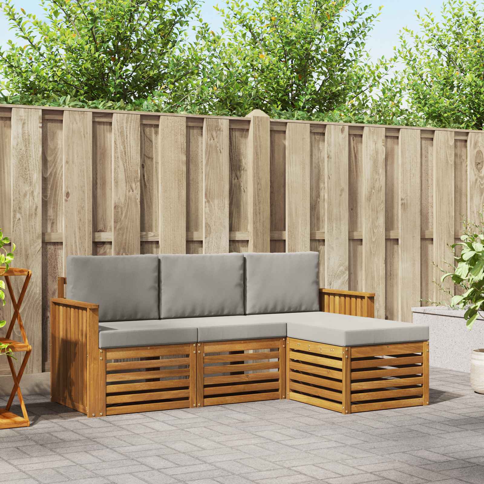 Buiten bankenset met kussen 4 pcs Natuurlijk en Lichtgrijs is nu te koop bij PeponiXL, paradijselijk wonen!