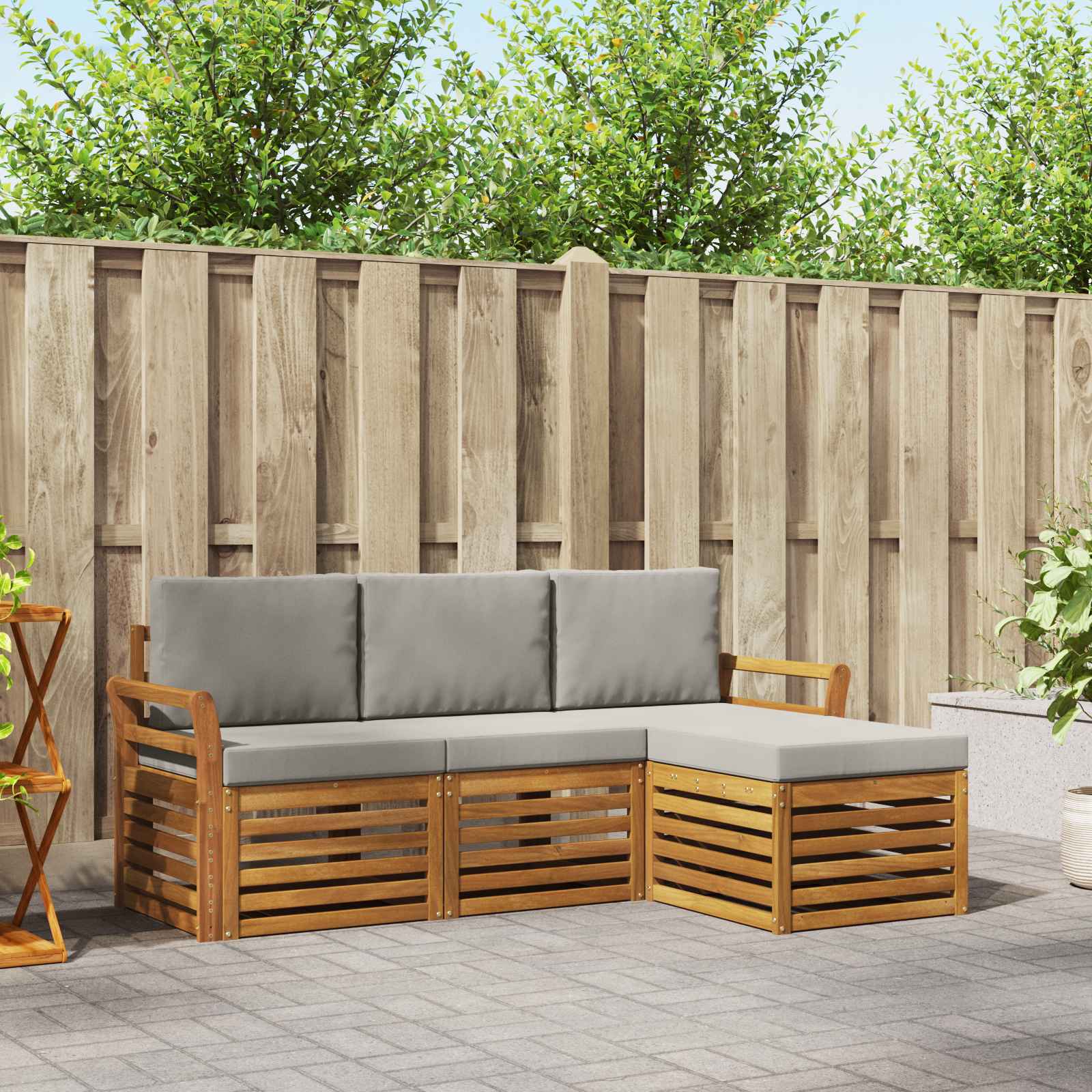 Buiten bankenset met kussen 4 pcs Natuurlijk en Lichtgrijs is nu te koop bij PeponiXL, paradijselijk wonen!