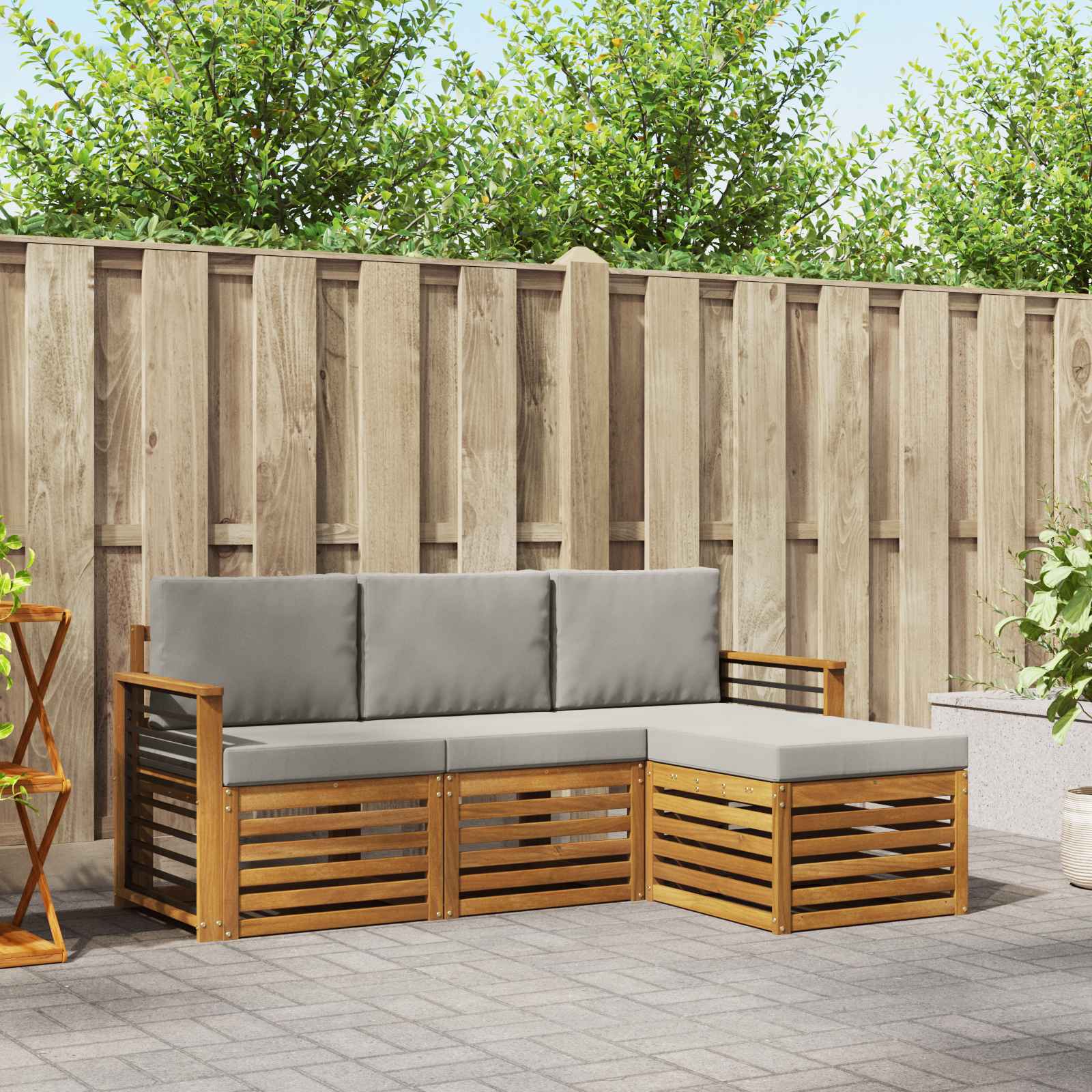 Buiten bankenset met kussen 4 pcs Natuurlijk en Lichtgrijs is nu te koop bij PeponiXL, paradijselijk wonen!