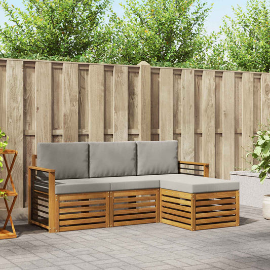 Buiten bankenset met kussen 4 pcs Natuurlijk en Lichtgrijs is nu te koop bij PeponiXL, paradijselijk wonen!