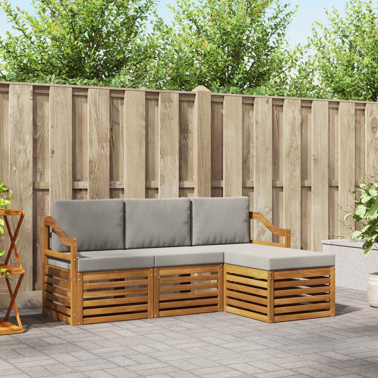 Buiten bankenset met kussen 4 pcs Natuurlijk en Lichtgrijs is nu te koop bij PeponiXL, paradijselijk wonen!