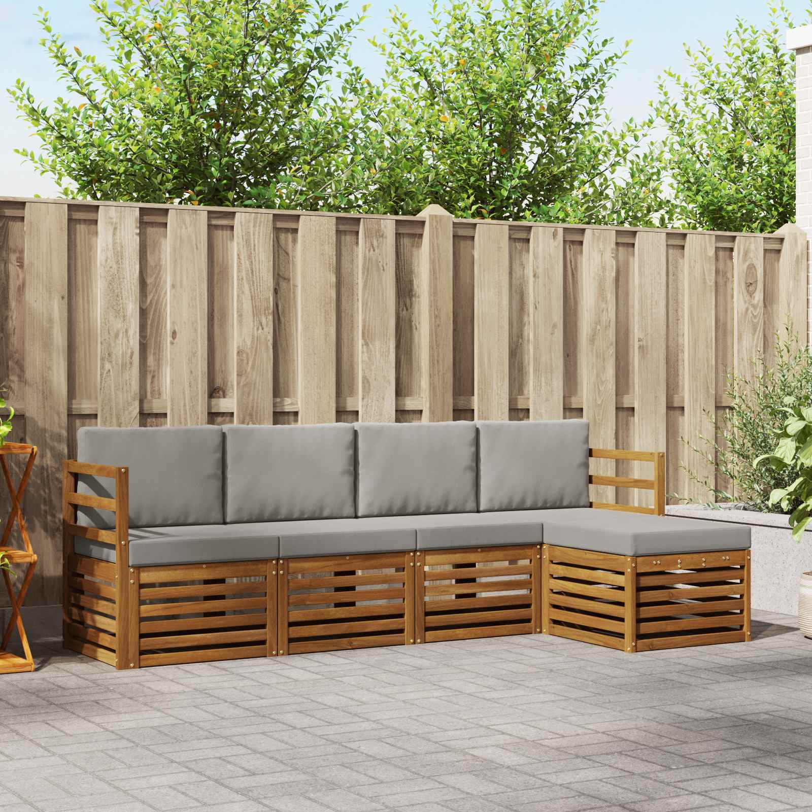 Buiten bankenset met kussen 5 pcs Natuurlijk en Lichtgrijs is nu te koop bij PeponiXL, paradijselijk wonen!