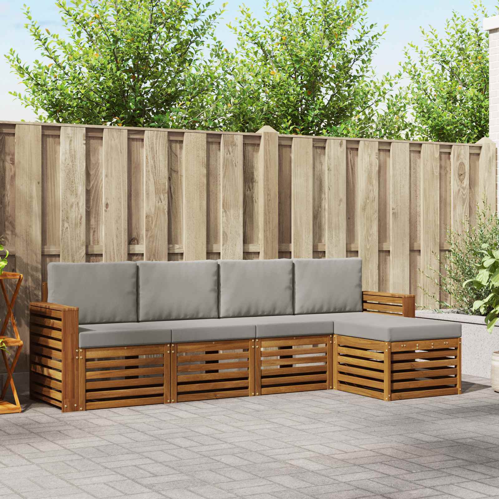 Buiten bankenset met kussen 5 pcs Natuurlijk en Lichtgrijs is nu te koop bij PeponiXL, paradijselijk wonen!