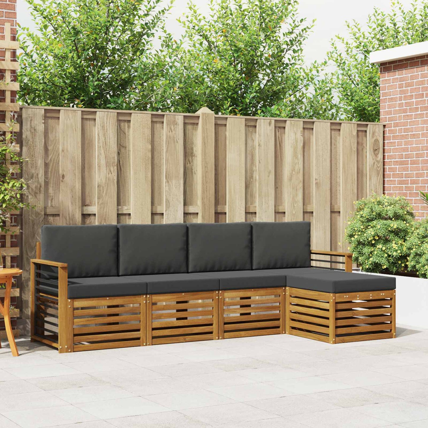 Buiten bankenset met kussen 5 pcs Natuurlijk en Antraciet is nu te koop bij PeponiXL, paradijselijk wonen!