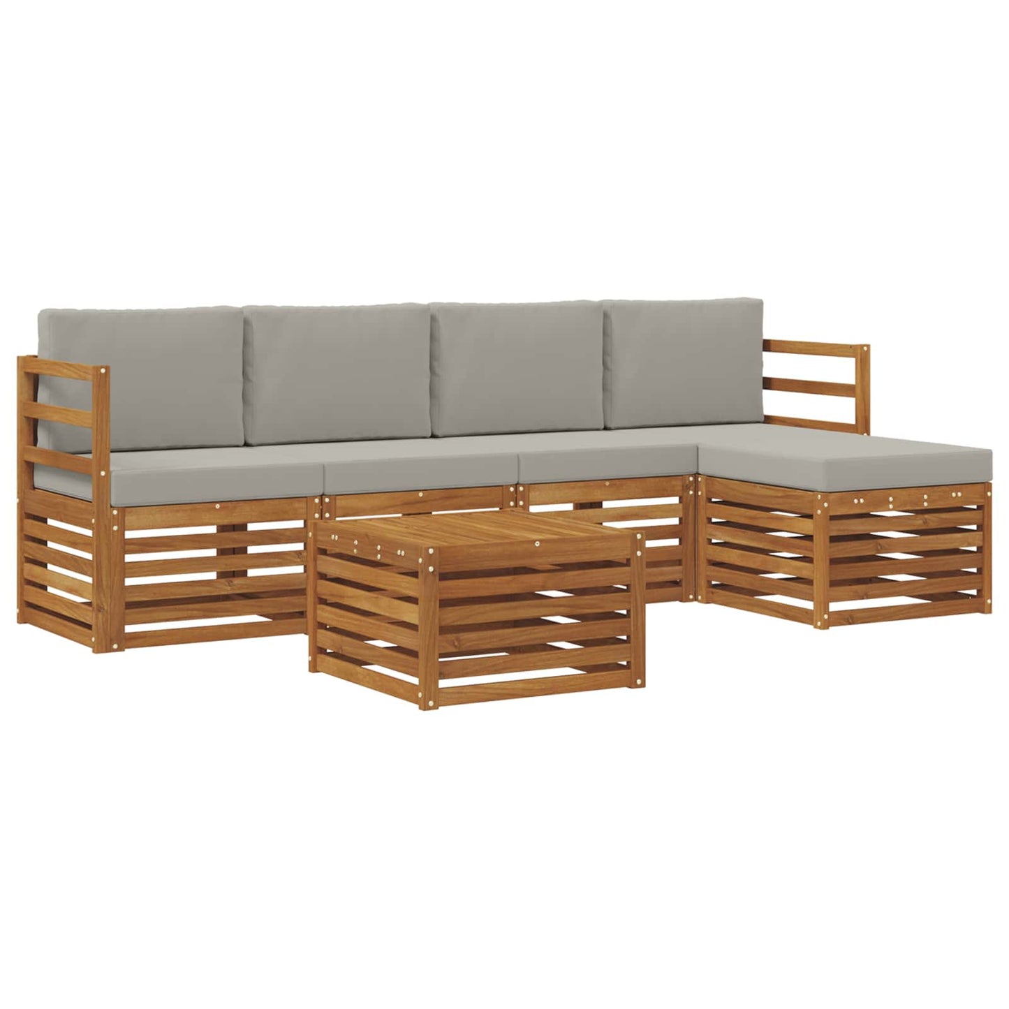 Buiten bankenset met kussen 6 pcs Natuurlijk en Lichtgrijs is nu te koop bij PeponiXL, paradijselijk wonen!