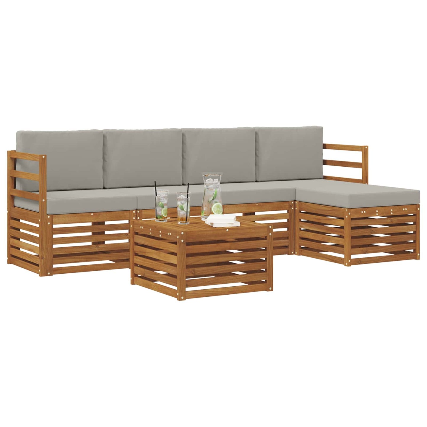 Buiten bankenset met kussen 6 pcs Natuurlijk en Lichtgrijs is nu te koop bij PeponiXL, paradijselijk wonen!