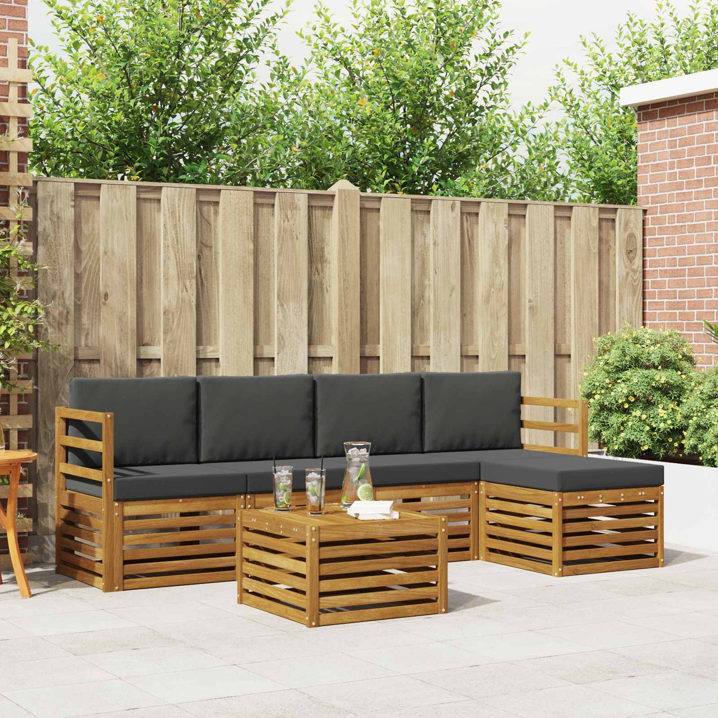 Buiten bankenset met kussen 6 pcs Natuurlijk en Antraciet is nu te koop bij PeponiXL, paradijselijk wonen!