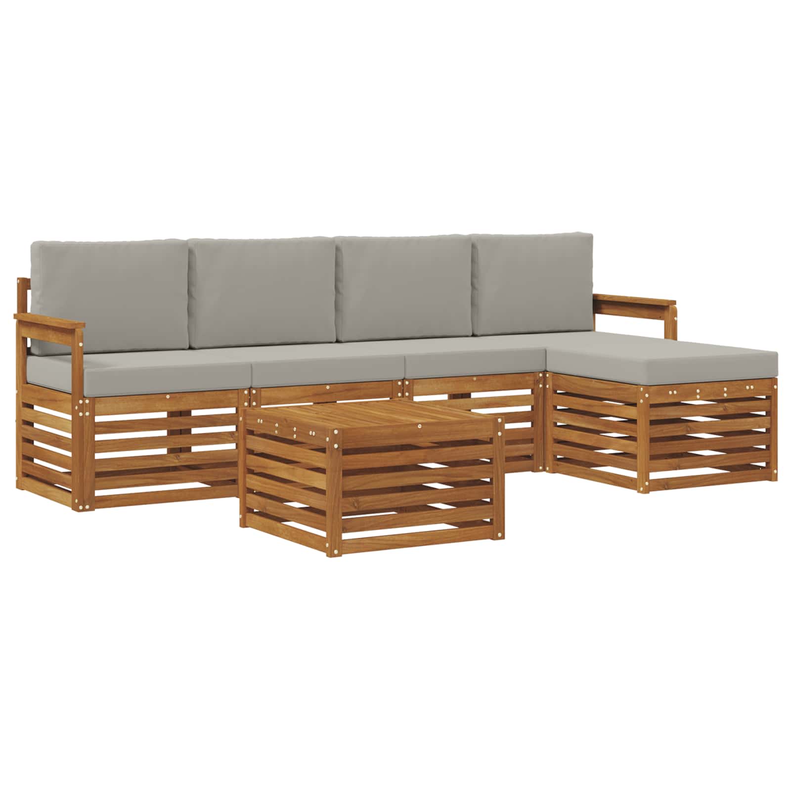 Buiten bankenset met kussen 6 pcs Natuurlijk en Lichtgrijs is nu te koop bij PeponiXL, paradijselijk wonen!
