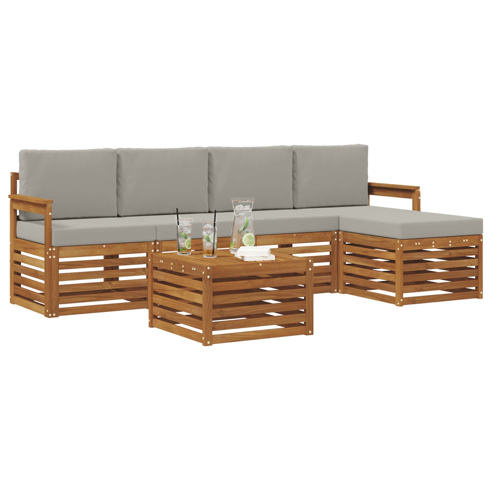 Buiten bankenset met kussen 6 pcs Natuurlijk en Lichtgrijs is nu te koop bij PeponiXL, paradijselijk wonen!