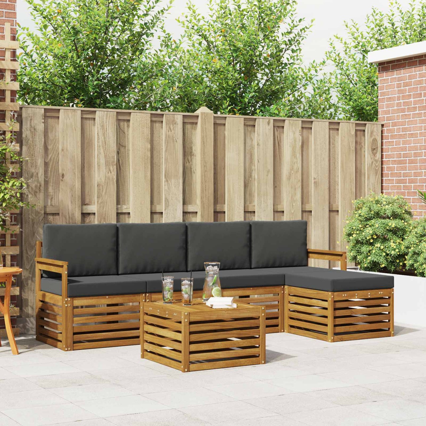 Buiten bankenset met kussen 6 pcs Natuurlijk en Antraciet is nu te koop bij PeponiXL, paradijselijk wonen!