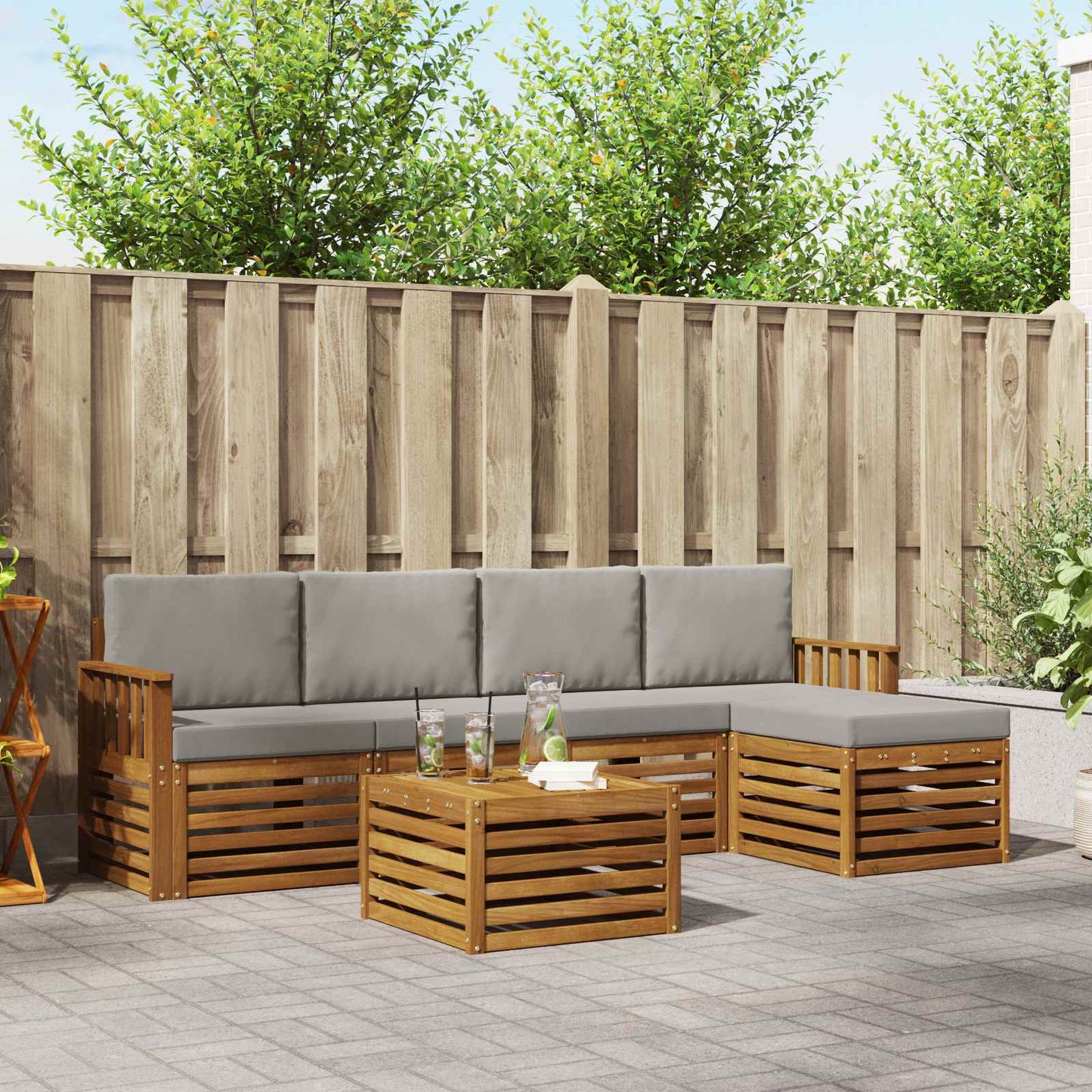 Buiten bankenset met kussen 6 pcs Natuurlijk en Lichtgrijs is nu te koop bij PeponiXL, paradijselijk wonen!
