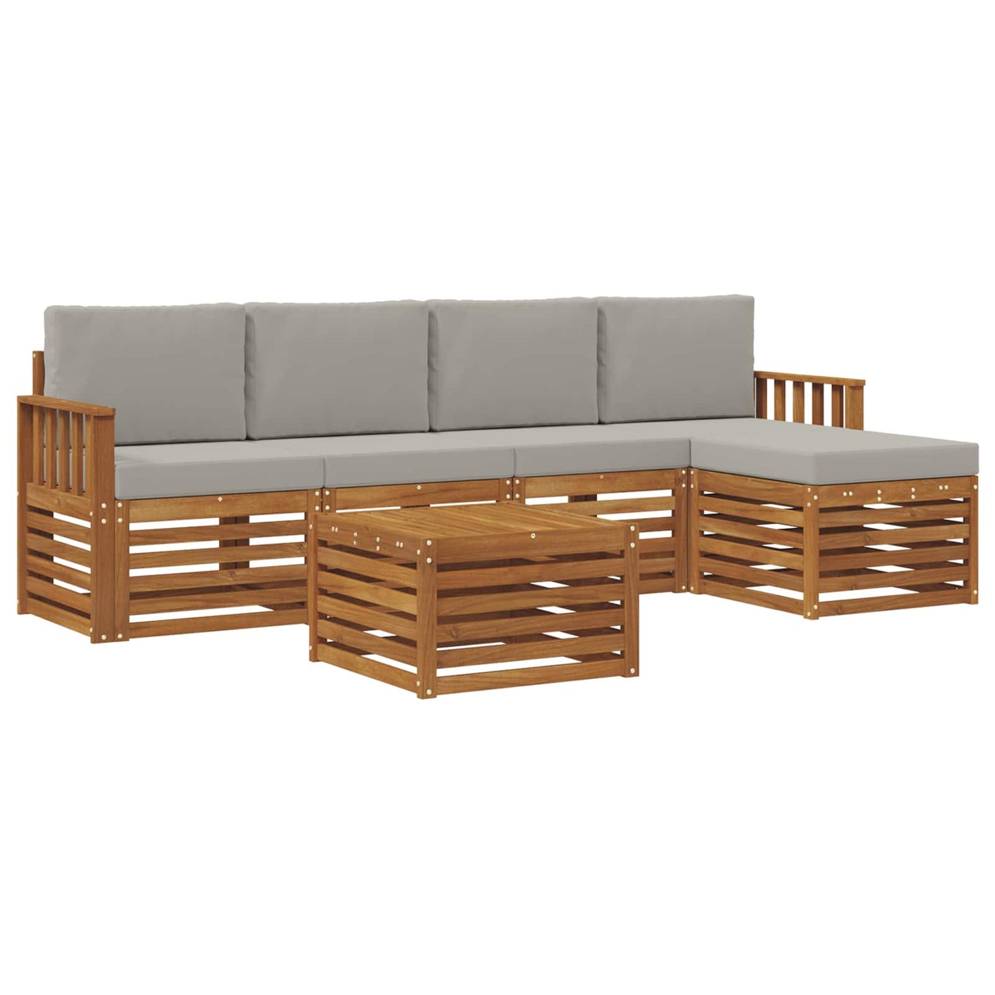 Buiten bankenset met kussen 6 pcs Natuurlijk en Lichtgrijs is nu te koop bij PeponiXL, paradijselijk wonen!