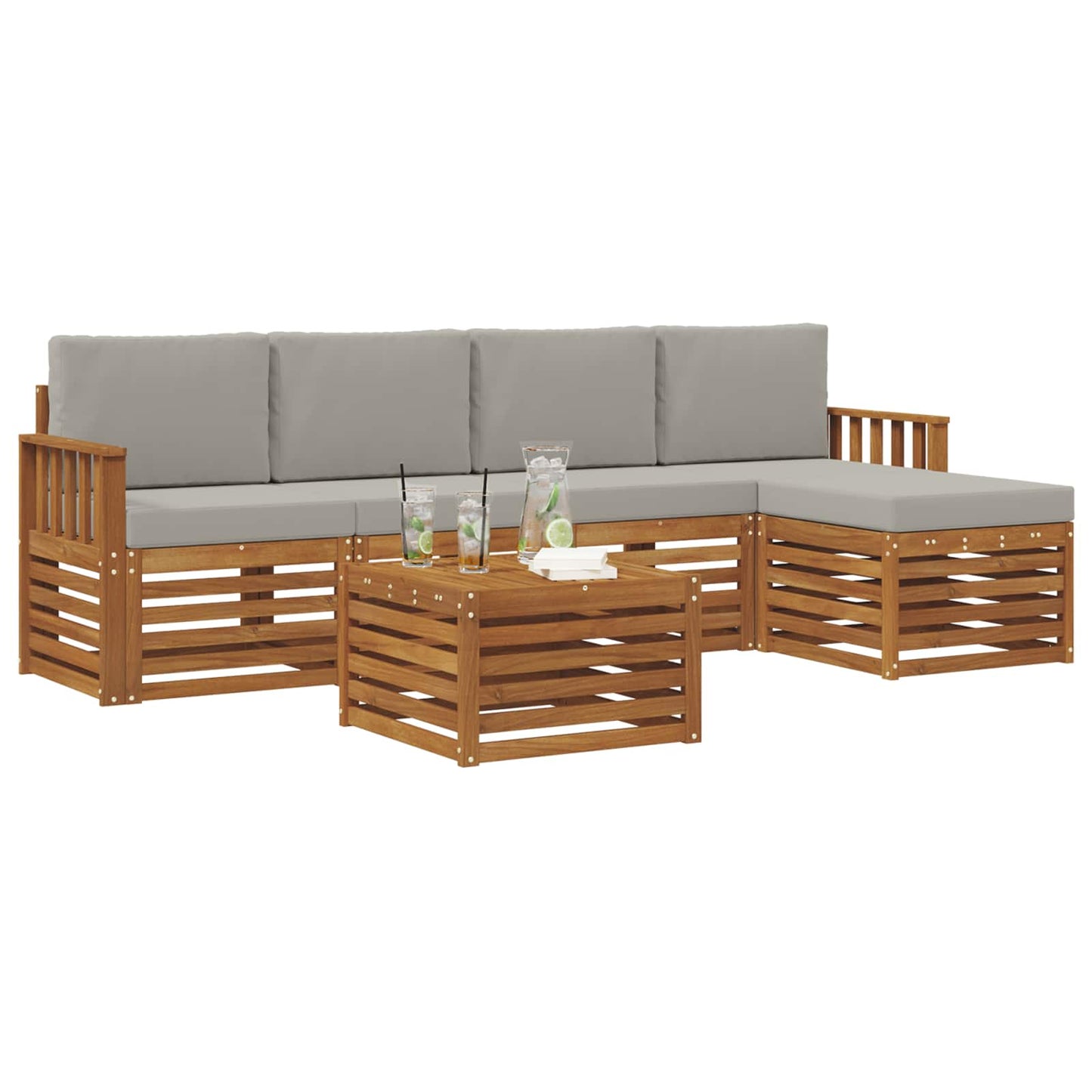 Buiten bankenset met kussen 6 pcs Natuurlijk en Lichtgrijs is nu te koop bij PeponiXL, paradijselijk wonen!
