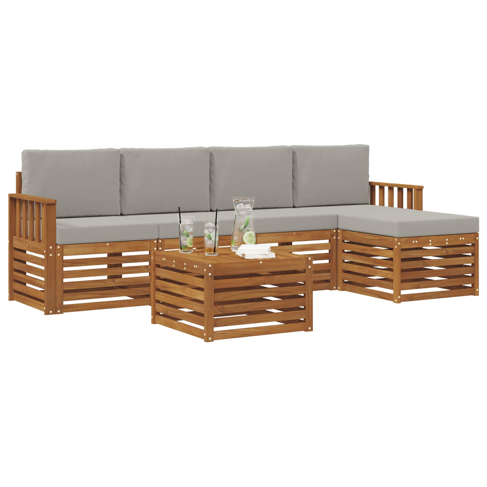 Buiten bankenset met kussen 6 pcs Natuurlijk en Lichtgrijs is nu te koop bij PeponiXL, paradijselijk wonen!