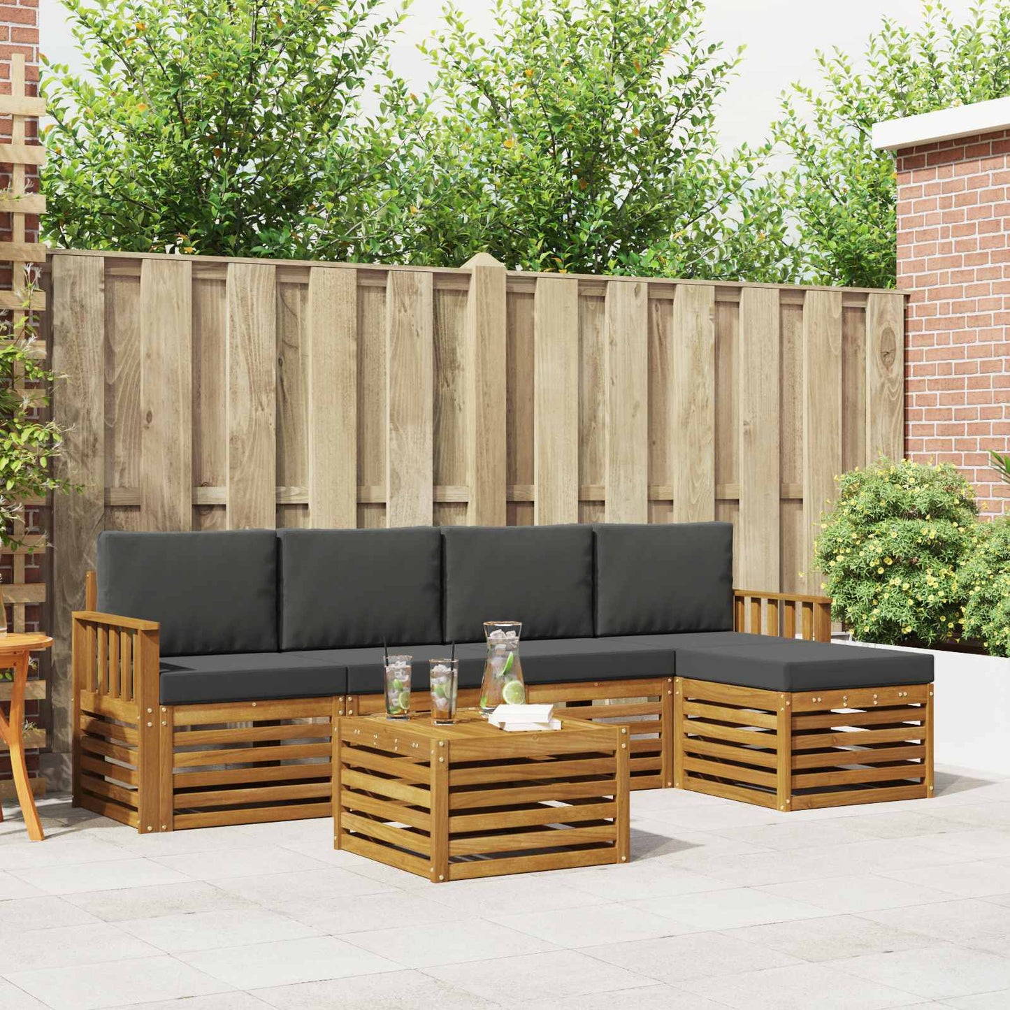 Buiten bankenset met kussen 6 pcs Natuurlijk en Antraciet is nu te koop bij PeponiXL, paradijselijk wonen!