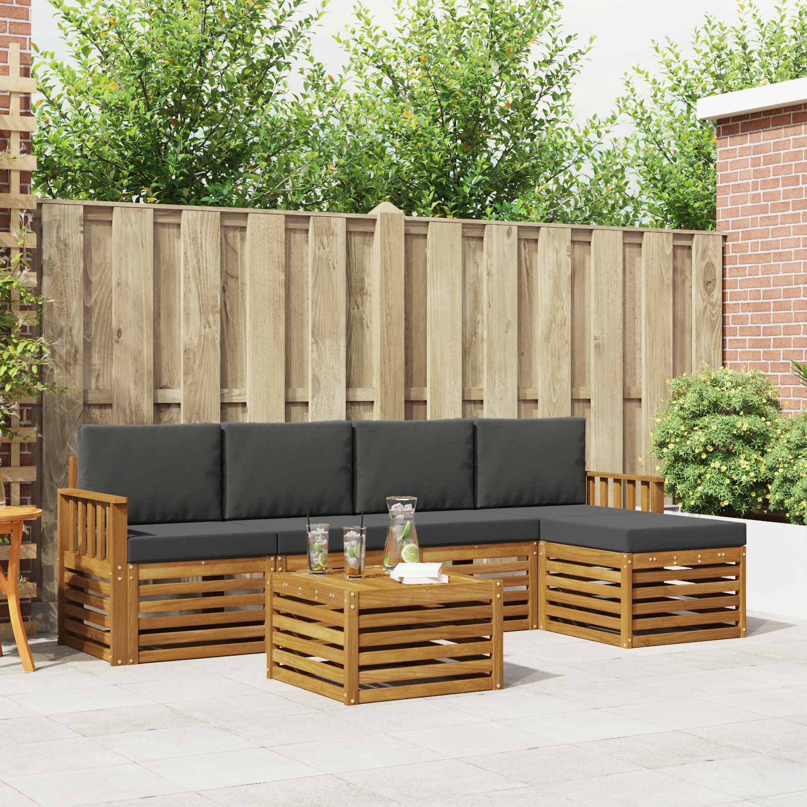 Buiten bankenset met kussen 6 pcs Natuurlijk en Antraciet is nu te koop bij PeponiXL, paradijselijk wonen!