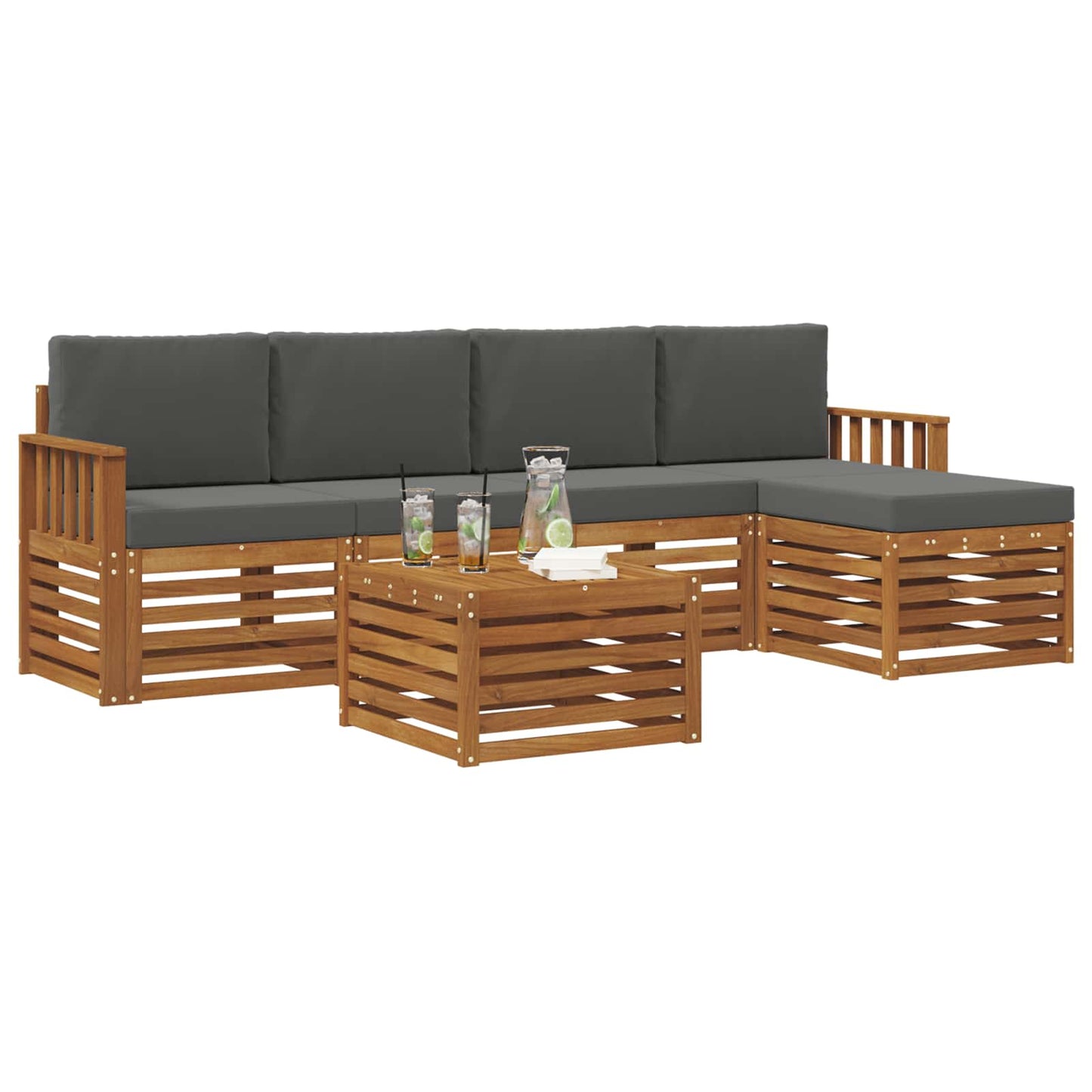 Buiten bankenset met kussen 6 pcs Natuurlijk en Antraciet is nu te koop bij PeponiXL, paradijselijk wonen!