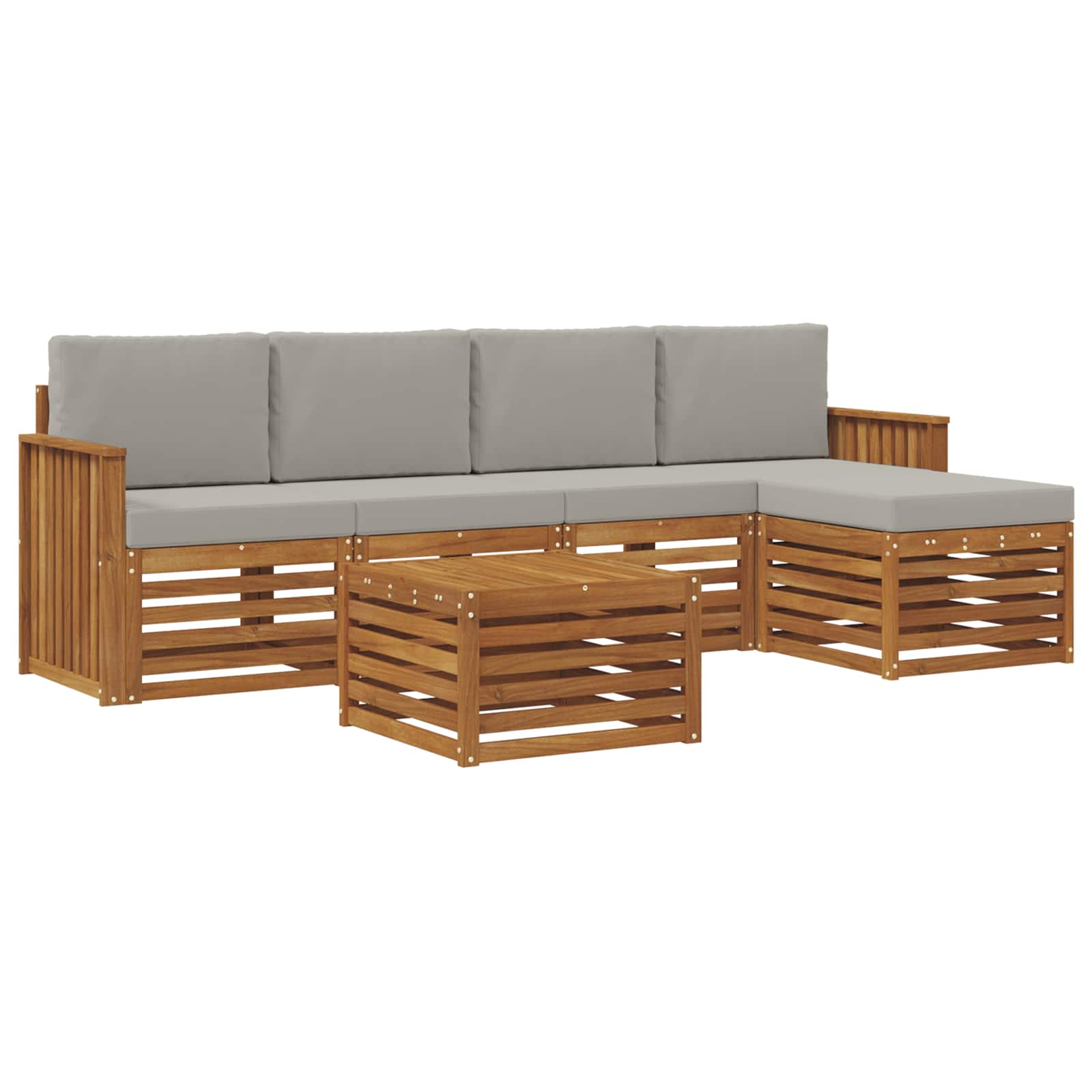 Buiten bankenset met kussen 6 pcs Natuurlijk en Lichtgrijs is nu te koop bij PeponiXL, paradijselijk wonen!