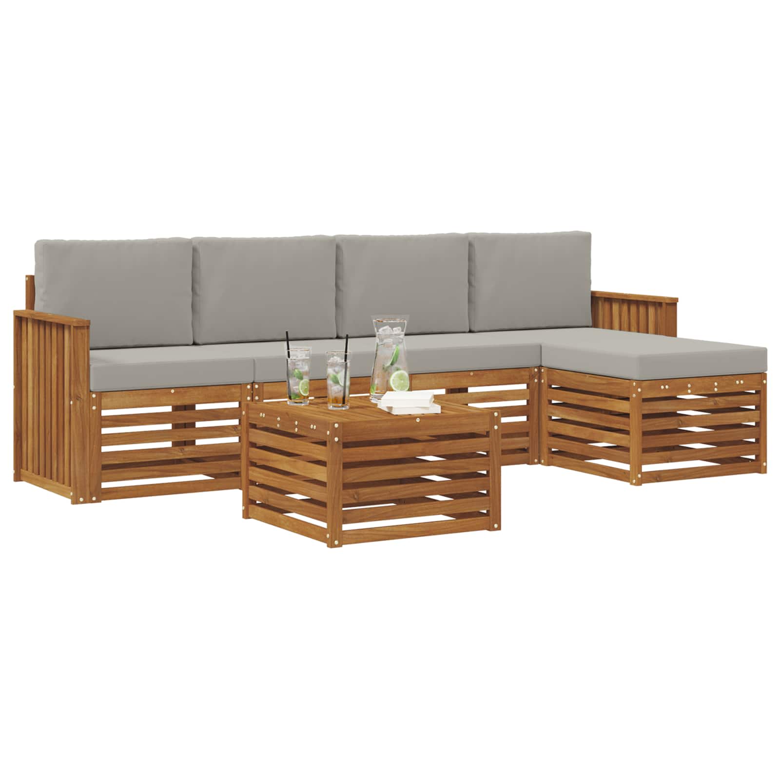 Buiten bankenset met kussen 6 pcs Natuurlijk en Lichtgrijs is nu te koop bij PeponiXL, paradijselijk wonen!