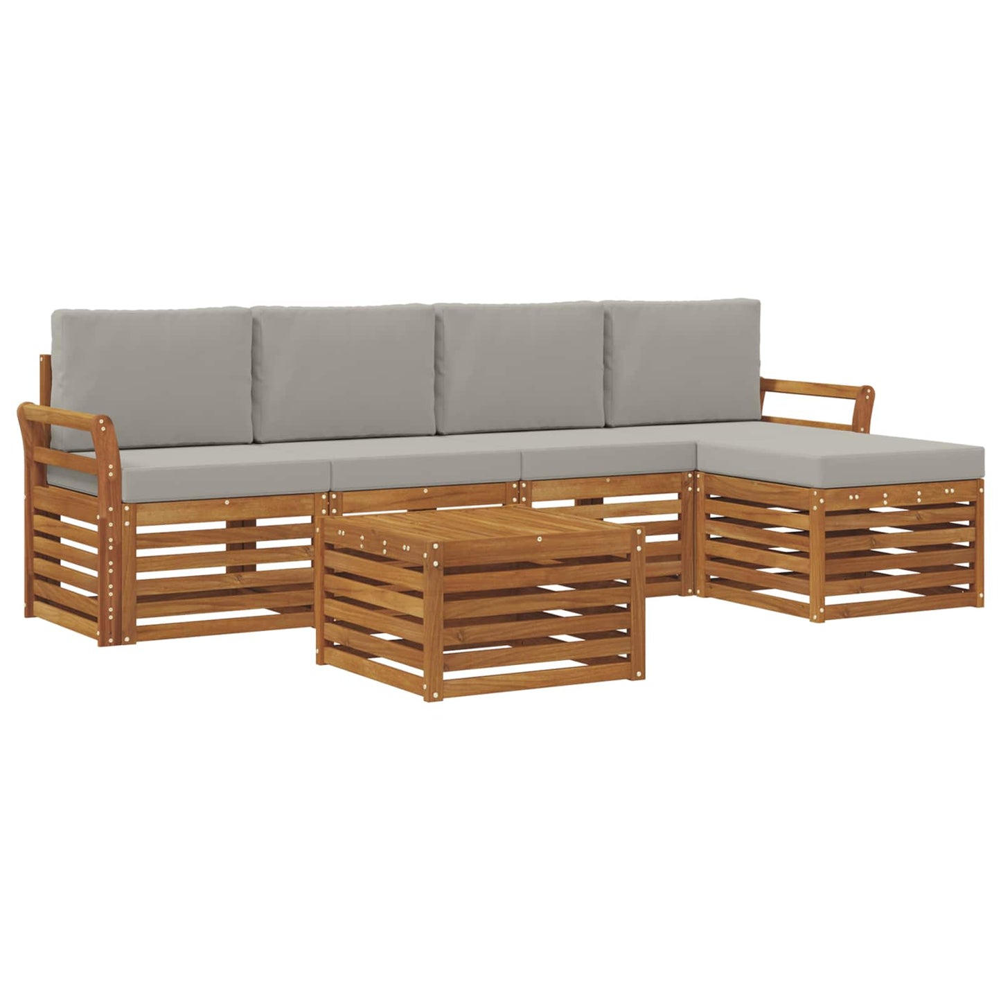 Buiten bankenset met kussen 6 pcs Natuurlijk en Lichtgrijs is nu te koop bij PeponiXL, paradijselijk wonen!