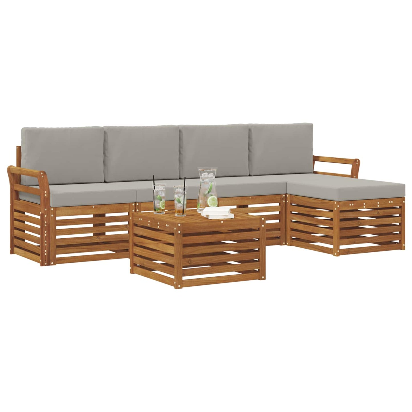 Buiten bankenset met kussen 6 pcs Natuurlijk en Lichtgrijs is nu te koop bij PeponiXL, paradijselijk wonen!