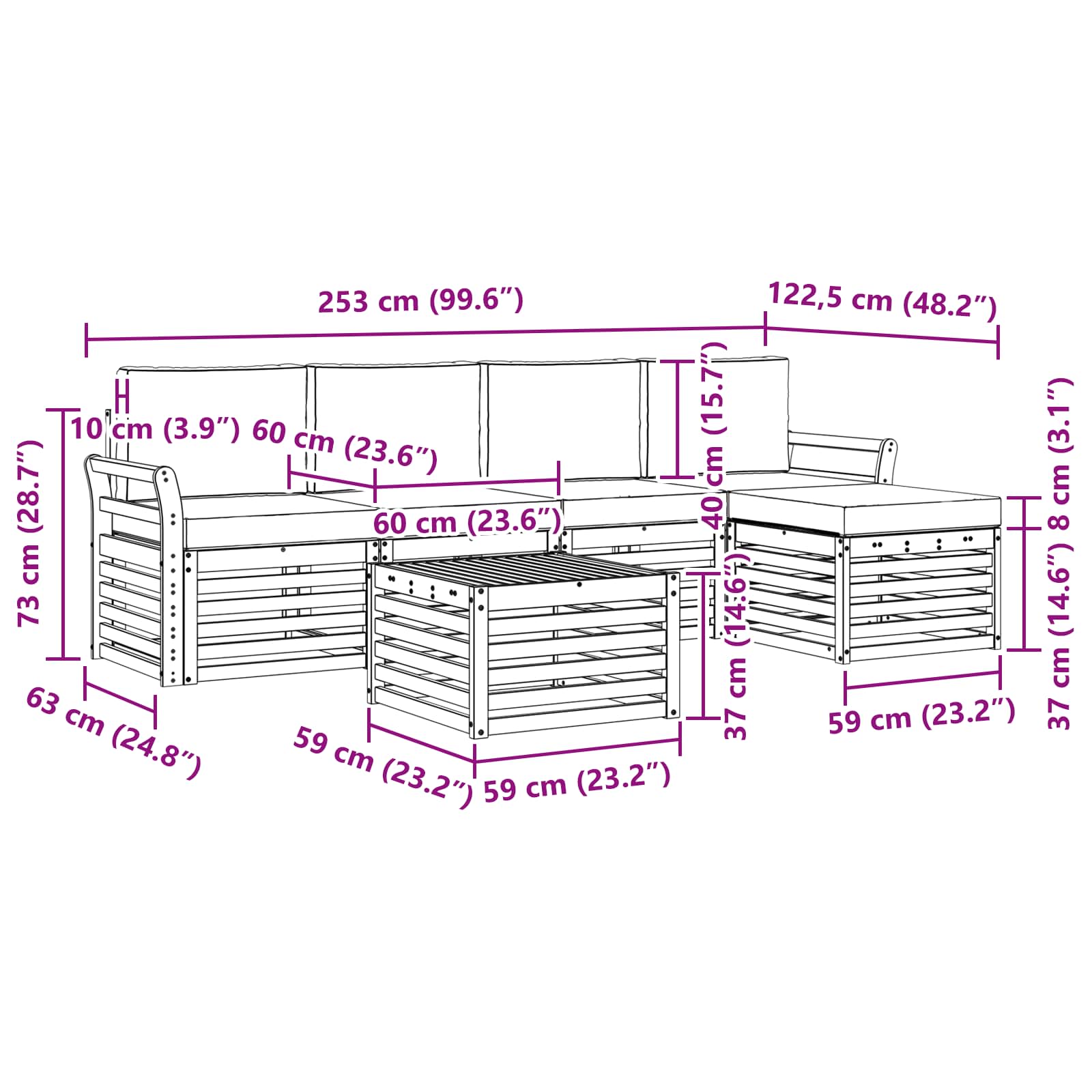 Buiten bankenset met kussen 6 pcs Natuurlijk en Lichtgrijs is nu te koop bij PeponiXL, paradijselijk wonen!