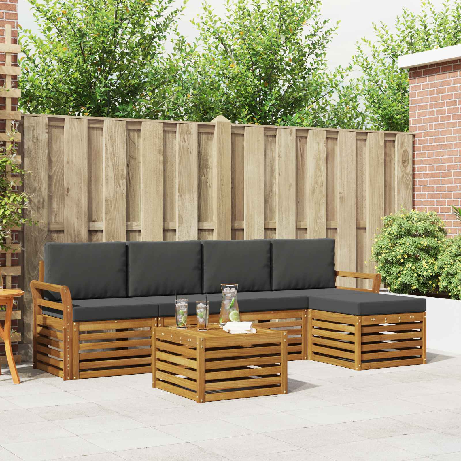 Buiten bankenset met kussen 6 pcs Natuurlijk en Antraciet is nu te koop bij PeponiXL, paradijselijk wonen!