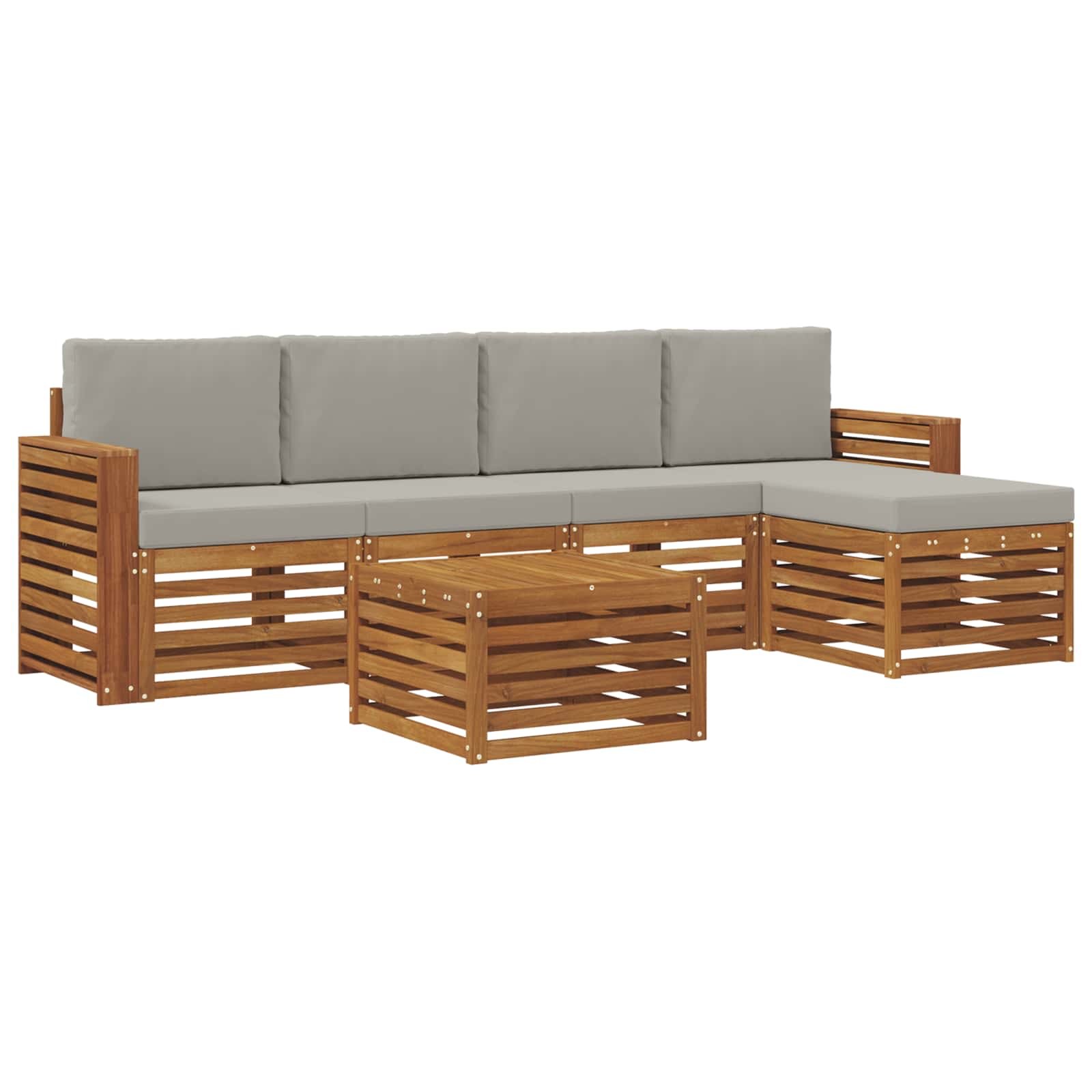 Buiten bankenset met kussen 6 pcs Natuurlijk en Lichtgrijs is nu te koop bij PeponiXL, paradijselijk wonen!
