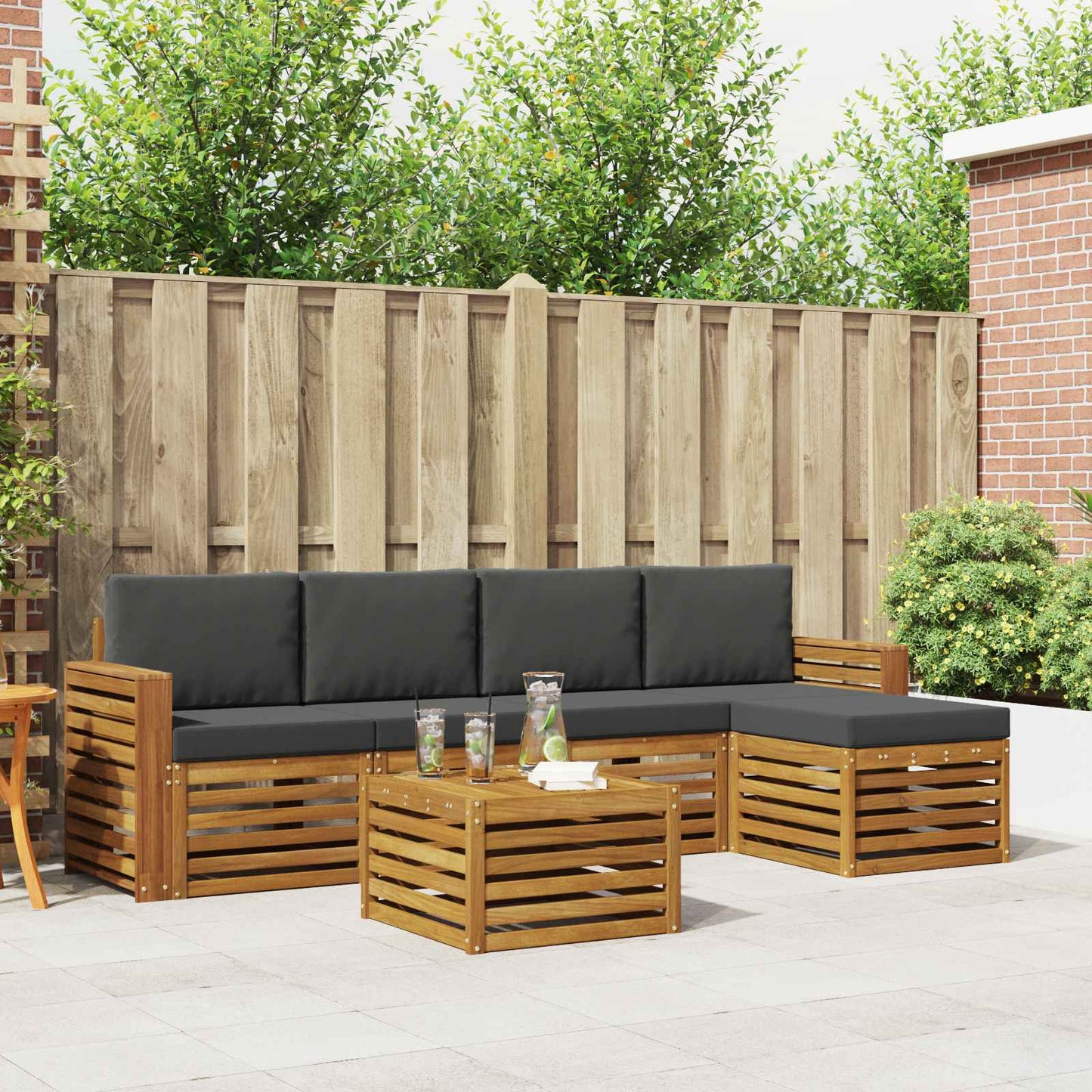 Buiten bankenset met kussen 6 pcs Natuurlijk en Antraciet is nu te koop bij PeponiXL, paradijselijk wonen!