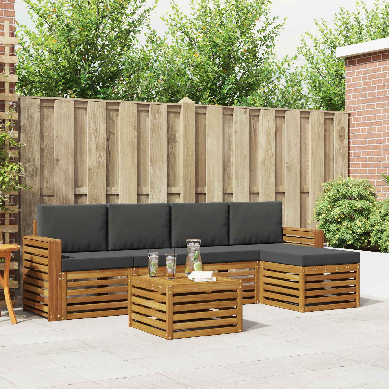 Buiten bankenset met kussen 6 pcs Natuurlijk en Antraciet is nu te koop bij PeponiXL, paradijselijk wonen!