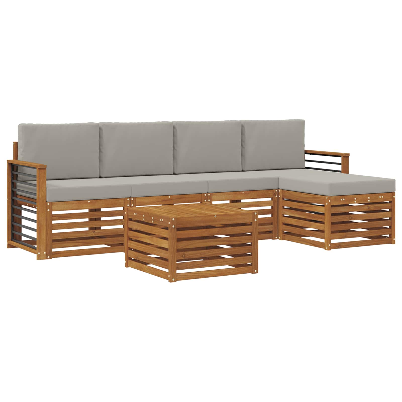 Buiten bankenset met kussen 6 pcs Natuurlijk en Lichtgrijs is nu te koop bij PeponiXL, paradijselijk wonen!