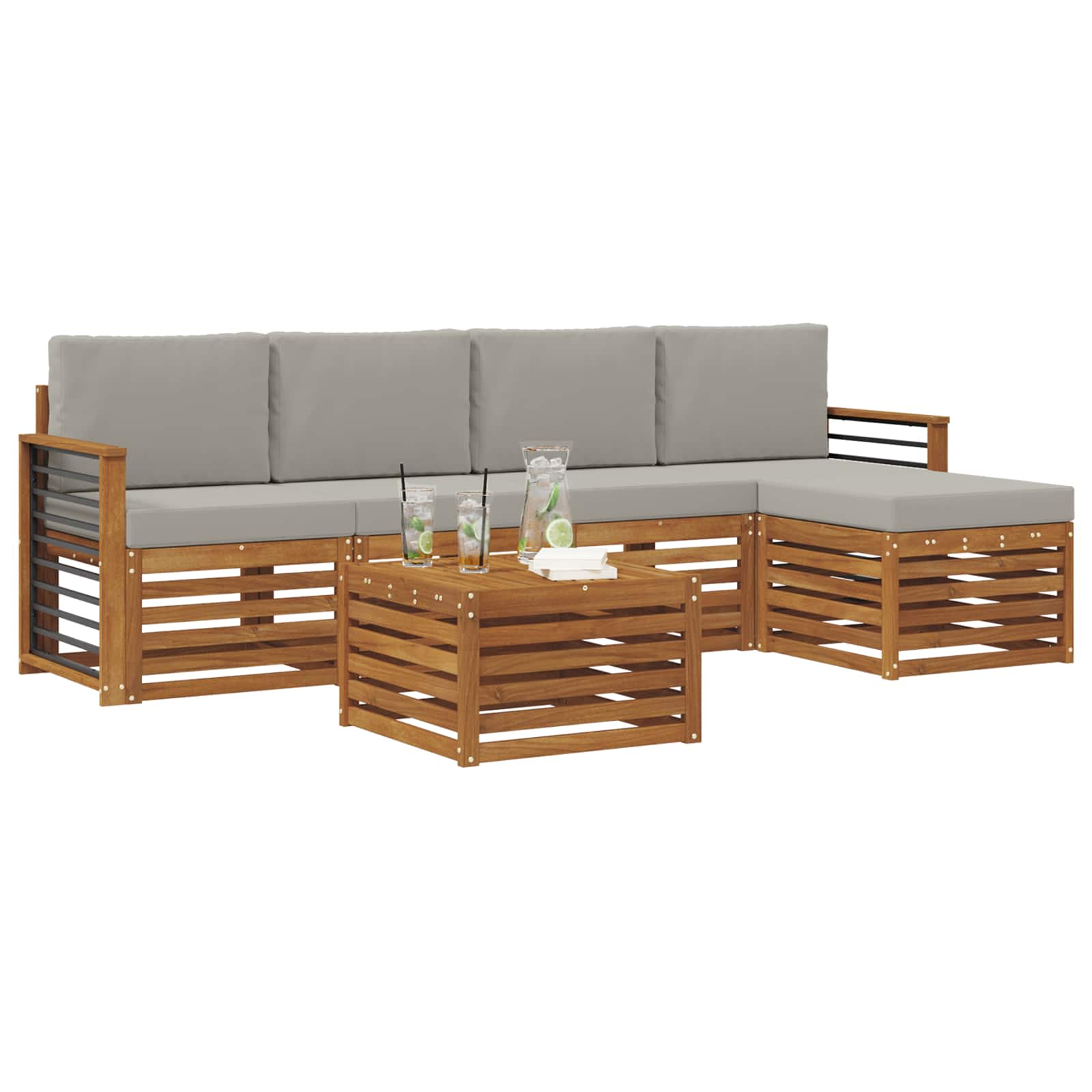 Buiten bankenset met kussen 6 pcs Natuurlijk en Lichtgrijs is nu te koop bij PeponiXL, paradijselijk wonen!