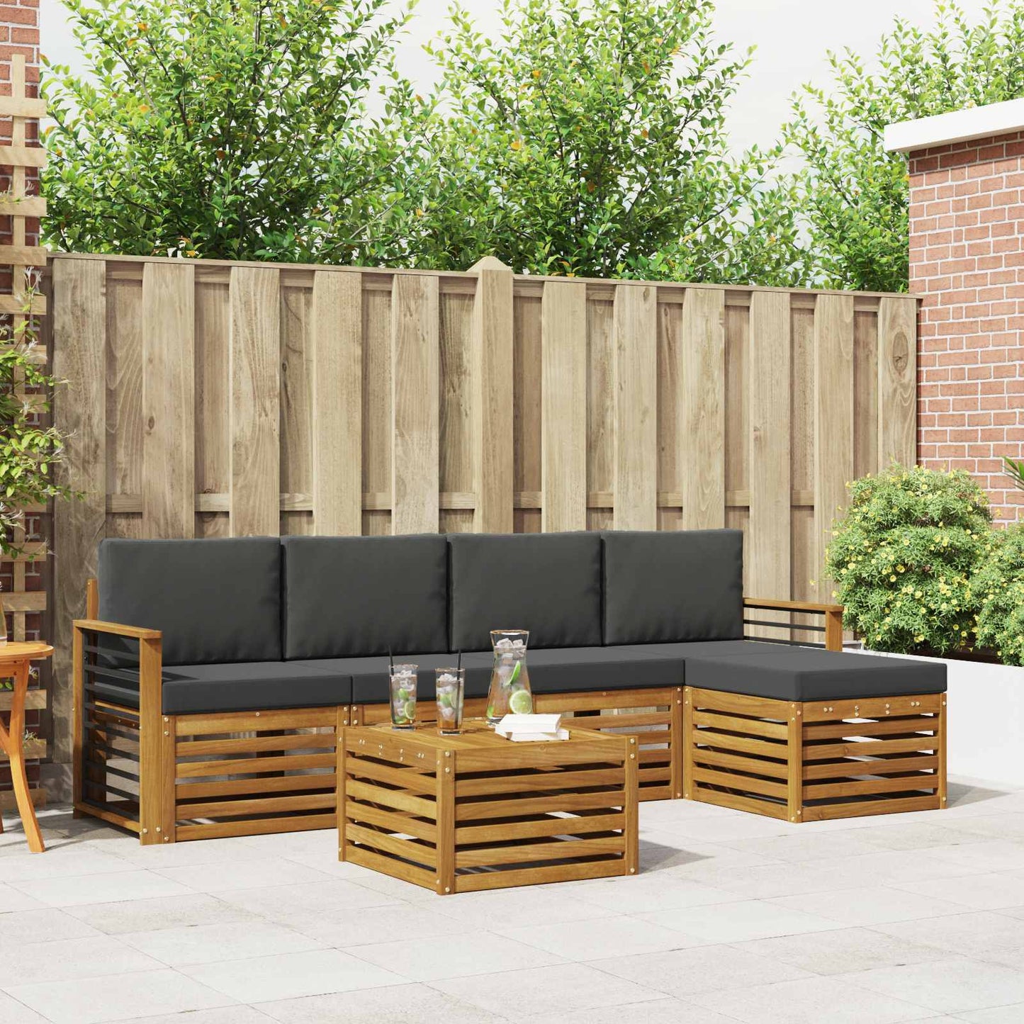 Buiten bankenset met kussen 6 pcs Natuurlijk en Antraciet is nu te koop bij PeponiXL, paradijselijk wonen!