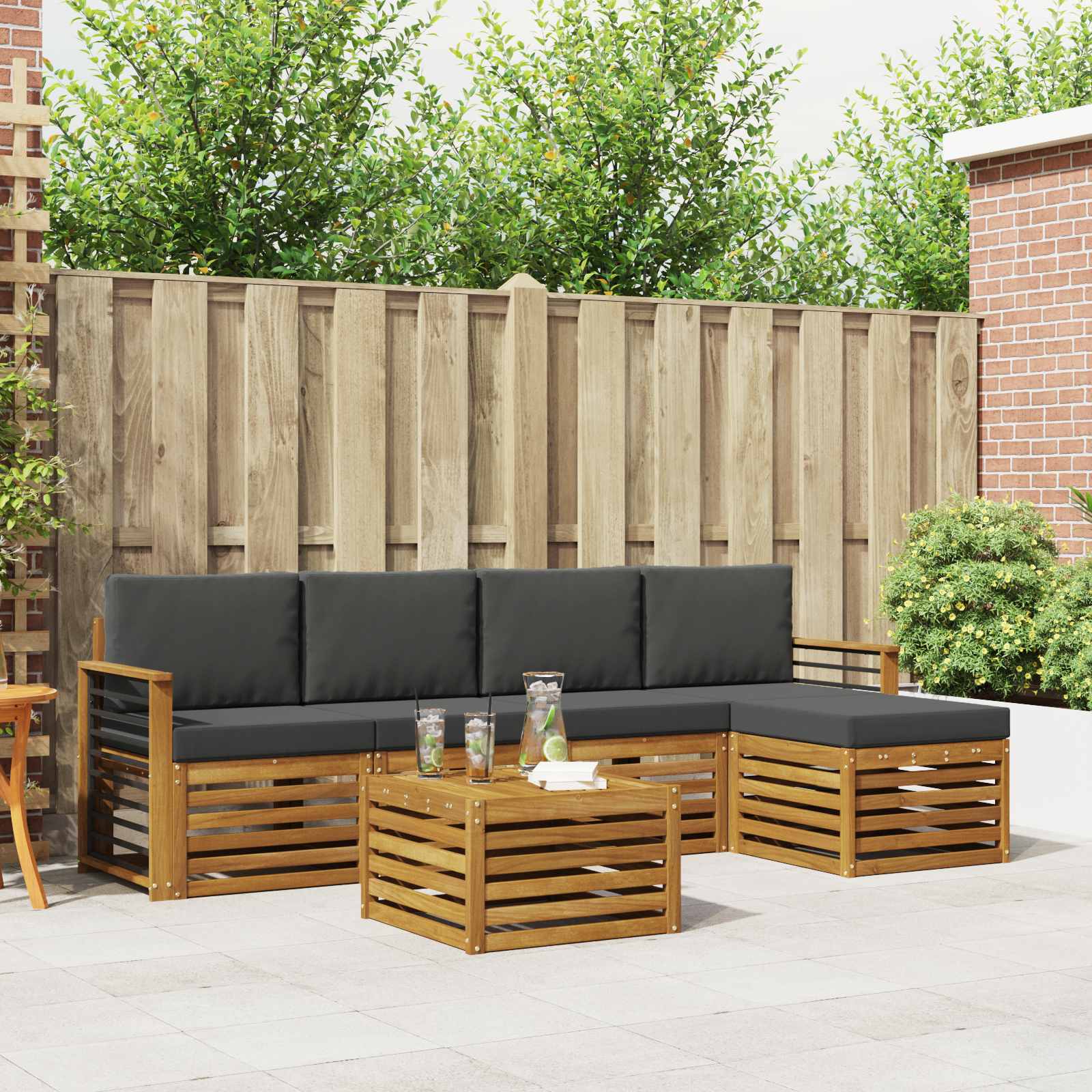 Buiten bankenset met kussen 6 pcs Natuurlijk en Antraciet is nu te koop bij PeponiXL, paradijselijk wonen!