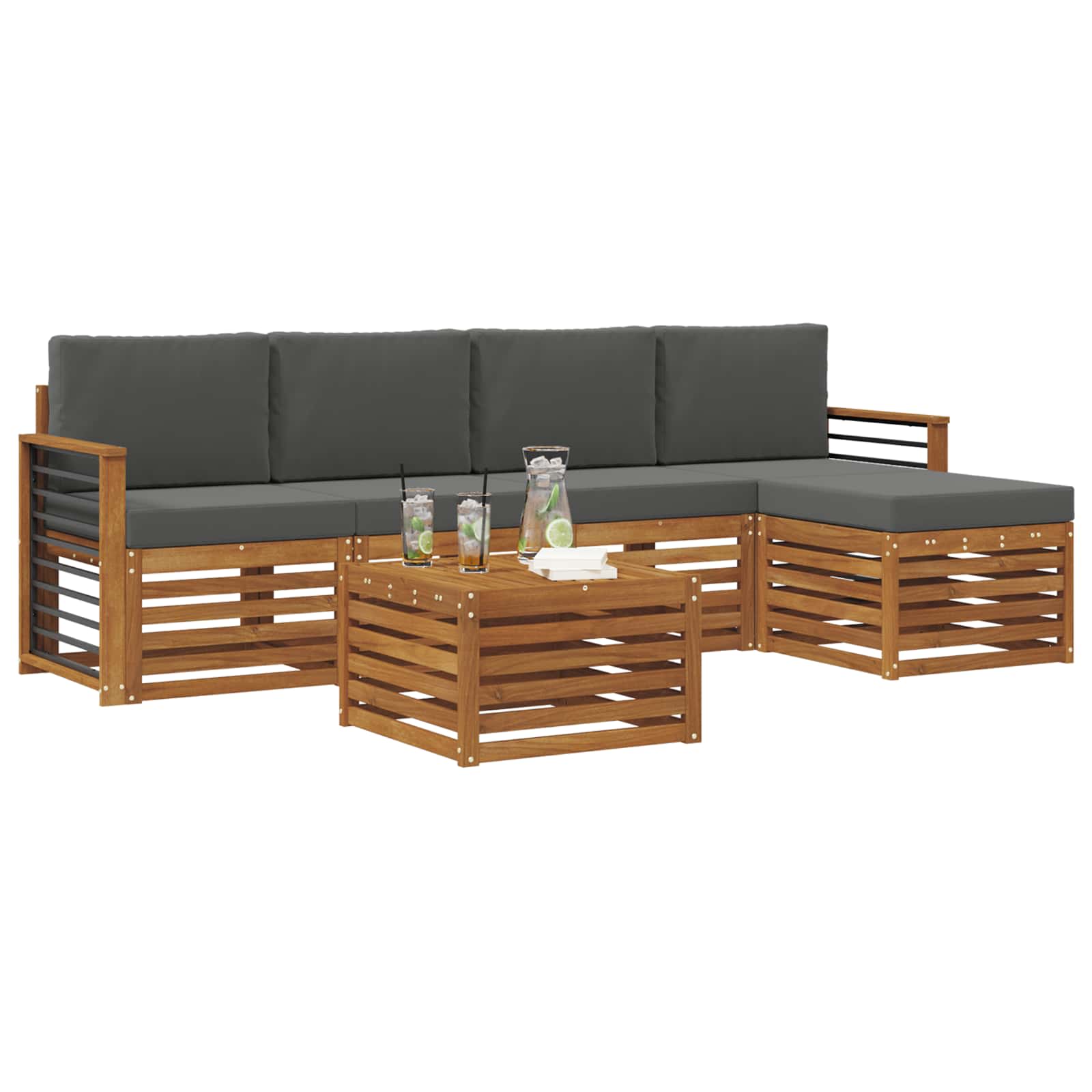 Buiten bankenset met kussen 6 pcs Natuurlijk en Antraciet is nu te koop bij PeponiXL, paradijselijk wonen!