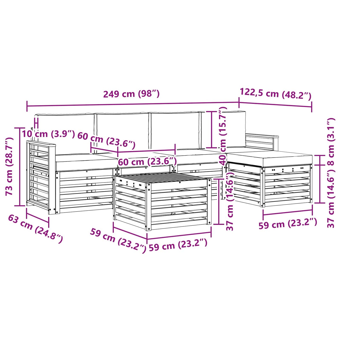 Buiten bankenset met kussen 6 pcs Natuurlijk en Antraciet is nu te koop bij PeponiXL, paradijselijk wonen!