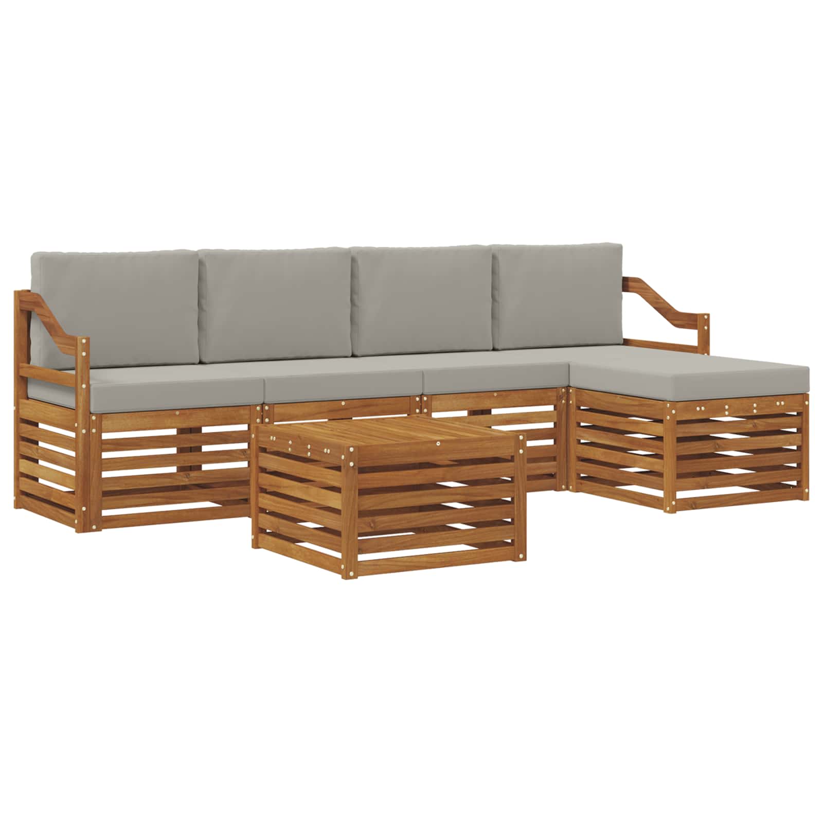 Buiten bankenset met kussen 6 pcs Natuurlijk en Lichtgrijs is nu te koop bij PeponiXL, paradijselijk wonen!