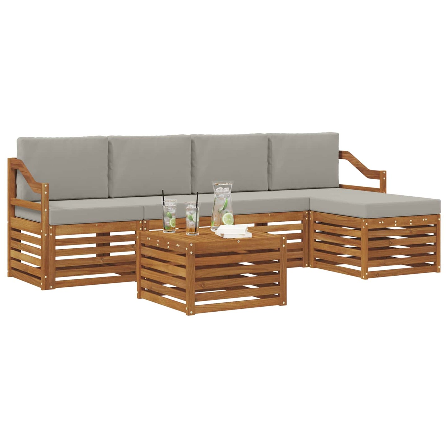 Buiten bankenset met kussen 6 pcs Natuurlijk en Lichtgrijs is nu te koop bij PeponiXL, paradijselijk wonen!