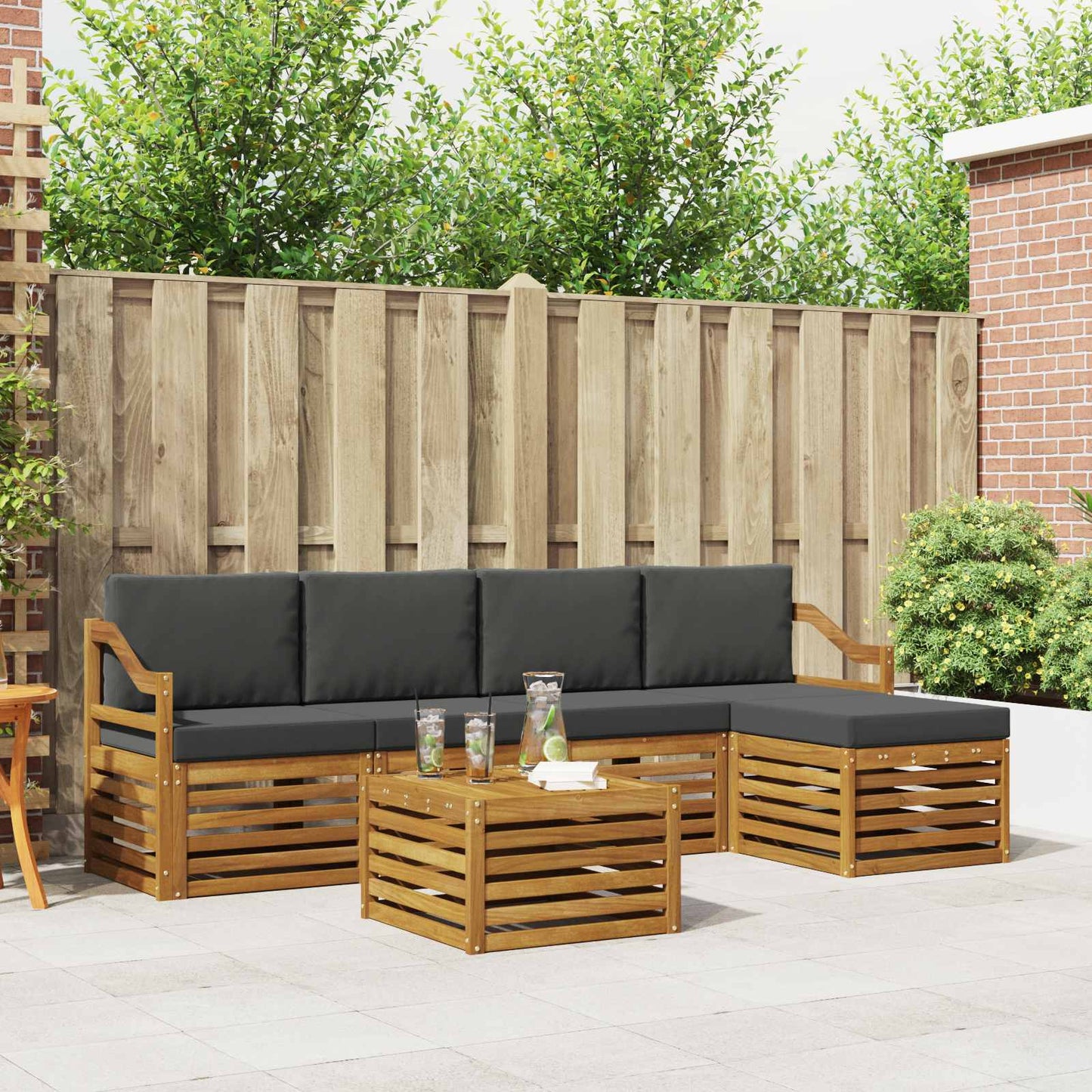 Buiten bankenset met kussen 6 pcs Natuurlijk en Antraciet is nu te koop bij PeponiXL, paradijselijk wonen!