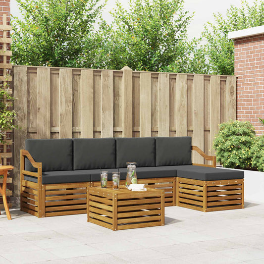 Buiten bankenset met kussen 6 pcs Natuurlijk en Antraciet is nu te koop bij PeponiXL, paradijselijk wonen!
