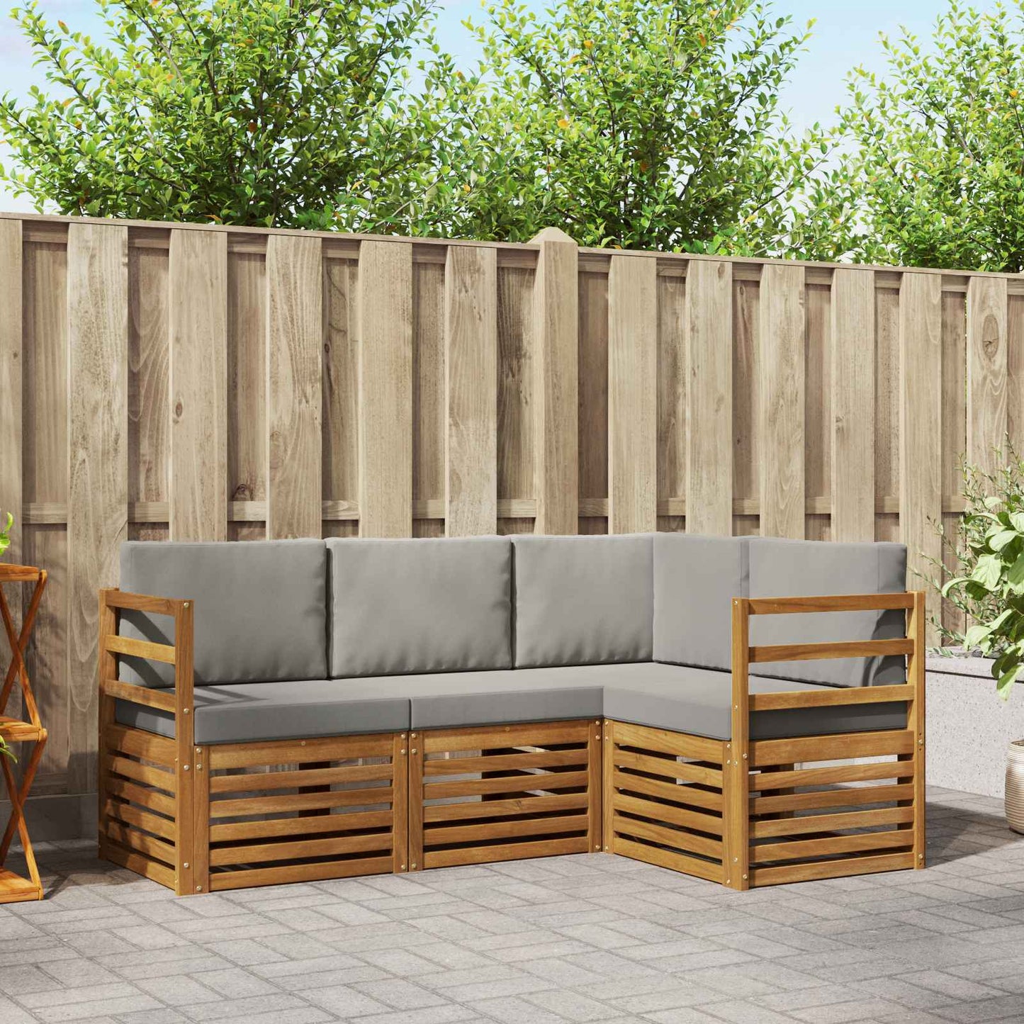 Sofa-Sets 4 pcs Natuurlijk en Lichtgrijs Massief Acaciahout is nu te koop bij PeponiXL, paradijselijk wonen!