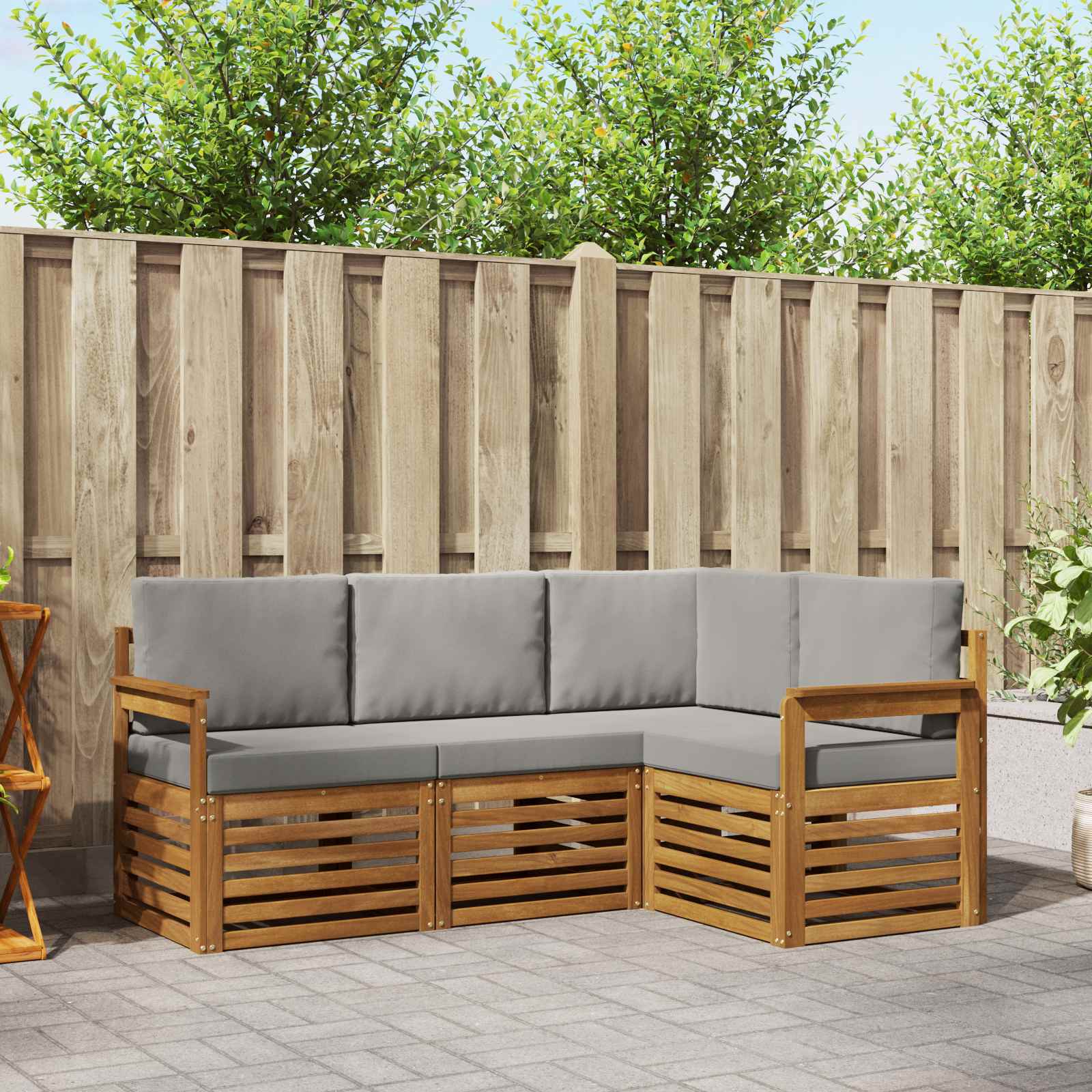 Sofa-Sets 4 pcs Natuurlijk en Lichtgrijs Massief Acaciahout is nu te koop bij PeponiXL, paradijselijk wonen!