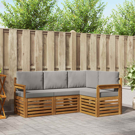 Sofa-Sets 4 pcs Natuurlijk en Lichtgrijs Massief Acaciahout is nu te koop bij PeponiXL, paradijselijk wonen!