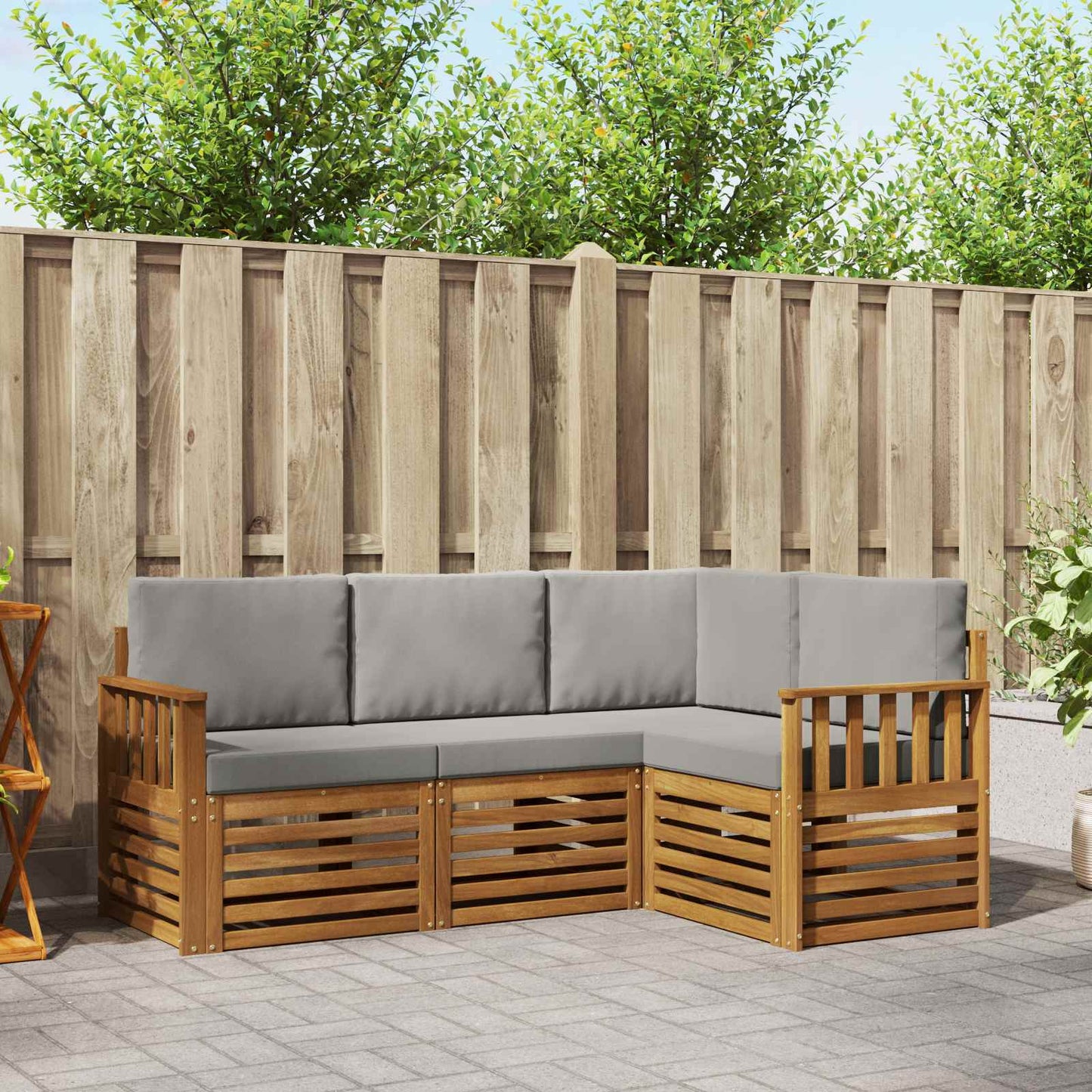 Sofa-Sets 4 pcs Natuurlijk en Lichtgrijs Massief Acaciahout is nu te koop bij PeponiXL, paradijselijk wonen!