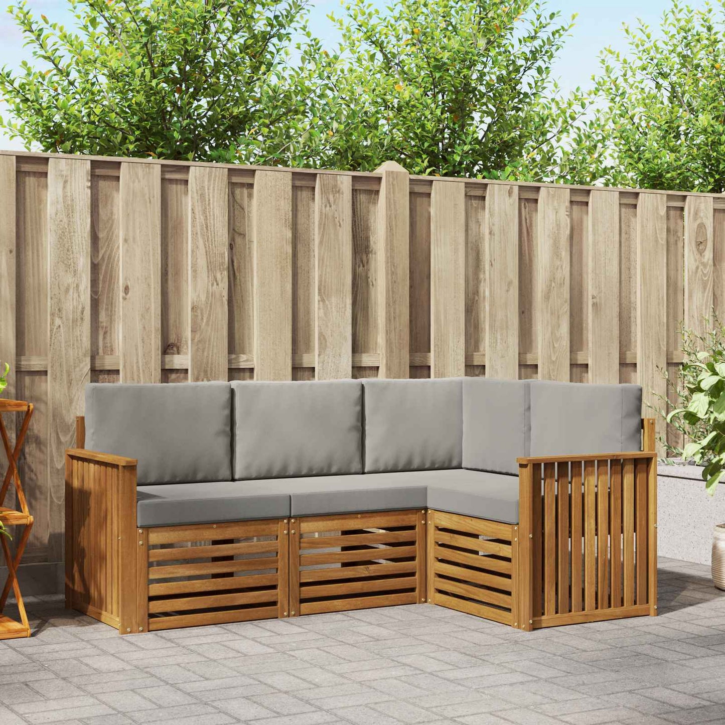 Sofa-Sets 4 pcs Natuurlijk en Lichtgrijs Massief Acaciahout is nu te koop bij PeponiXL, paradijselijk wonen!