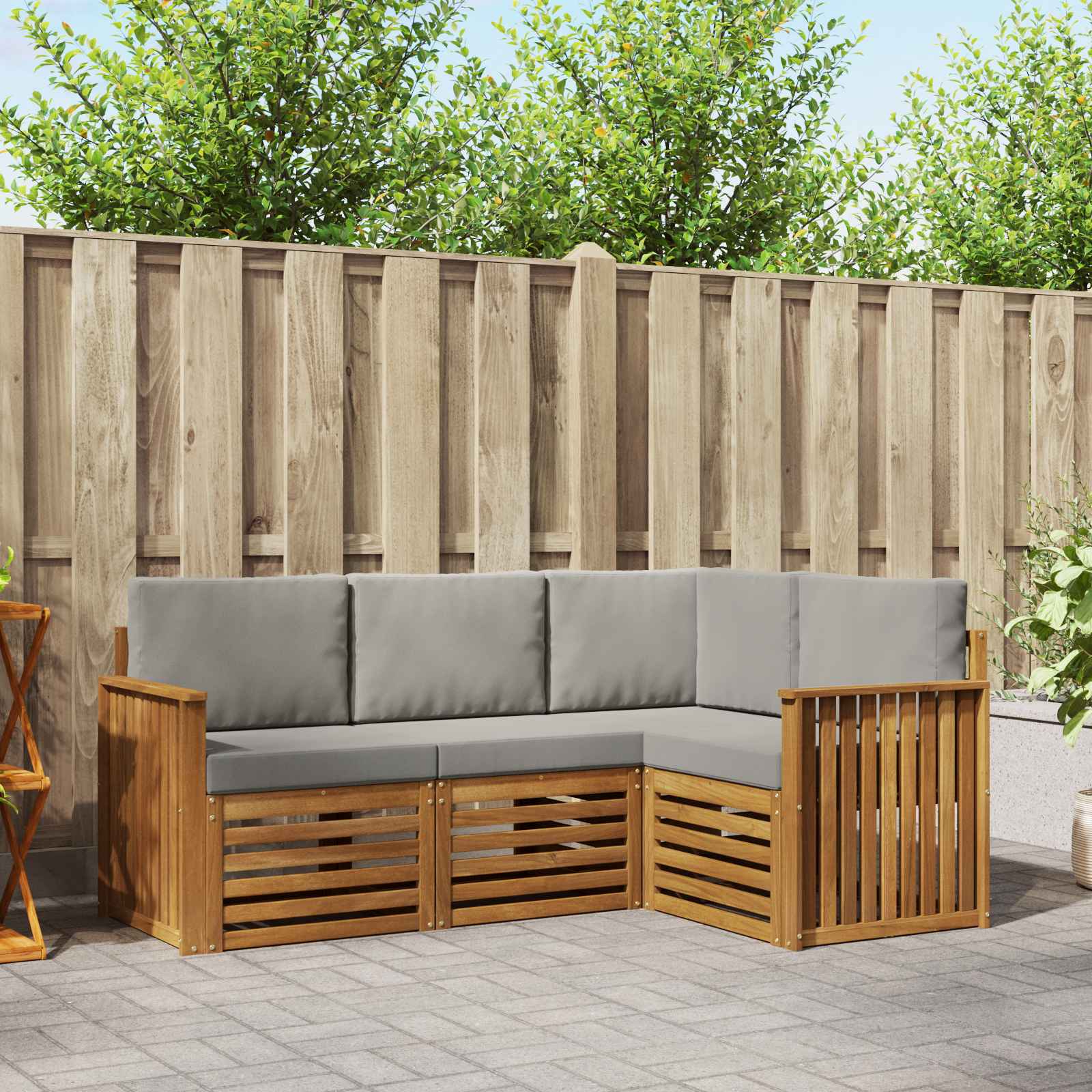 Sofa-Sets 4 pcs Natuurlijk en Lichtgrijs Massief Acaciahout is nu te koop bij PeponiXL, paradijselijk wonen!