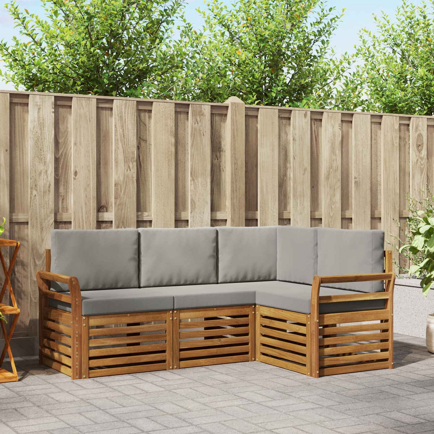 Sofa-Sets 4 pcs Natuurlijk en Lichtgrijs Massief Acaciahout is nu te koop bij PeponiXL, paradijselijk wonen!